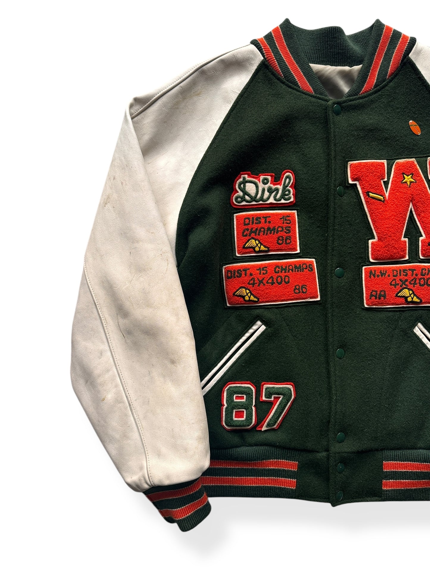 Front Right of Vintage 1987 Woodway Varsity Jacket SZ XL
