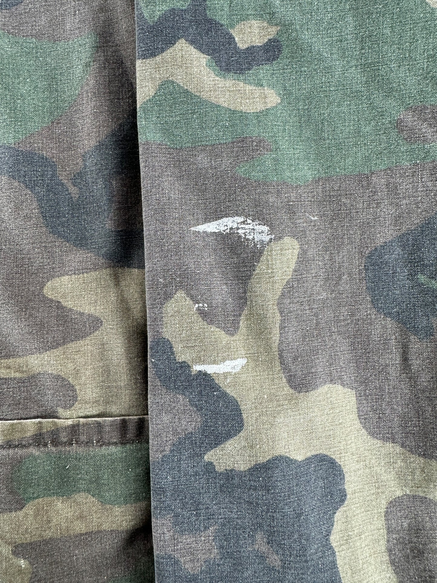 White Paint on Vintage Woodland Camo Smock SZ M