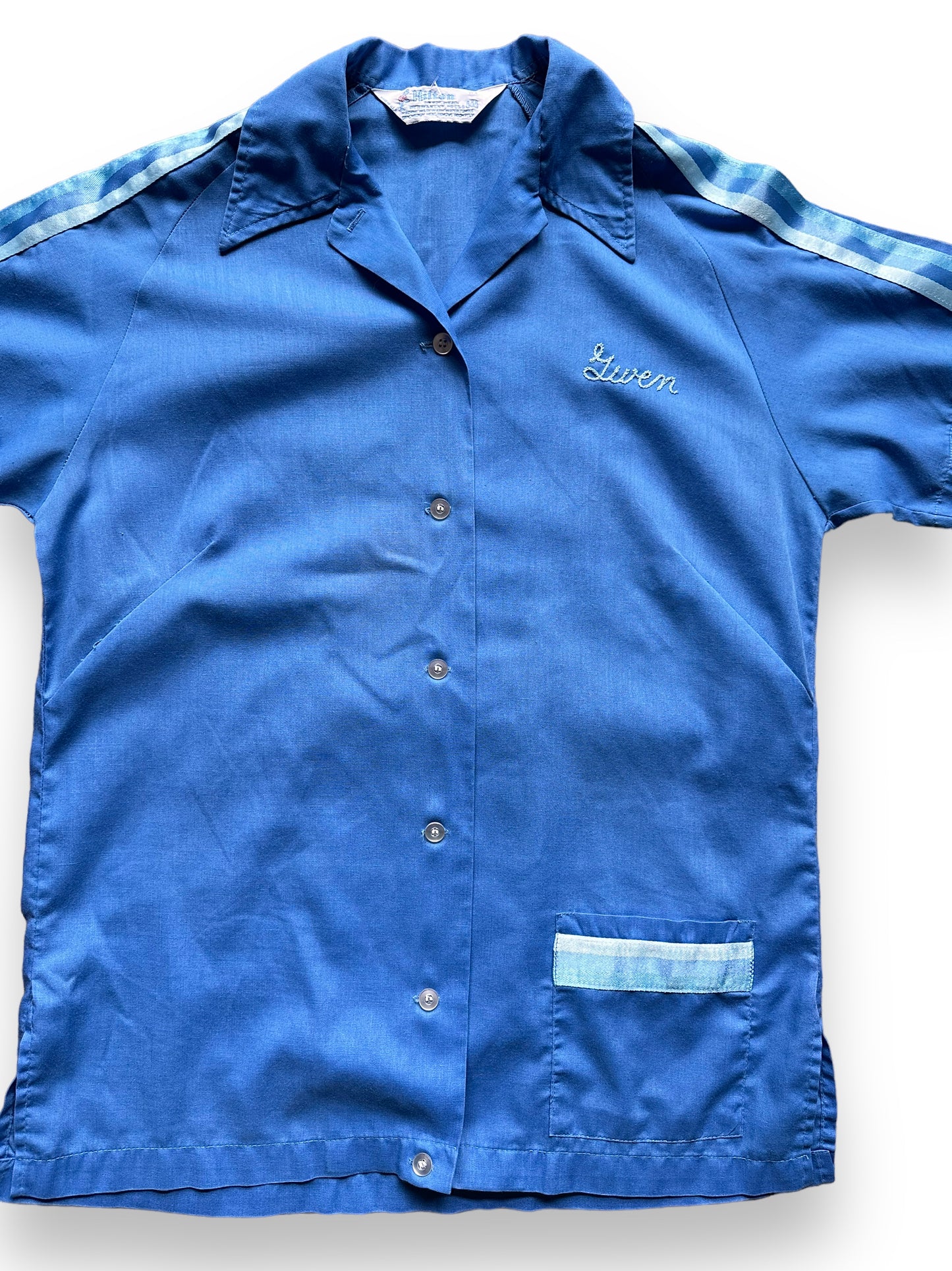 front close up of Vintage Gwen Terry Tacoma Chainstitched Ladies Bowling Shirt SZ M | Vintage Bowling Shirt Seattle | Barn Owl Vintage Seattle