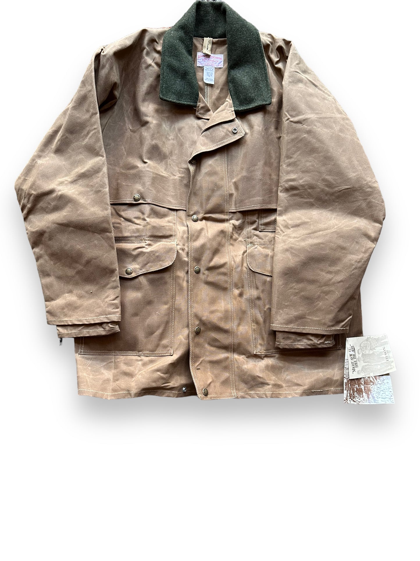 Front View of Vintage NOS Filson Tin Cloth Packer Coat SZ 44 | Barn Owl Vintage Goods Filson | Vintage Filson Workwear Seattle
