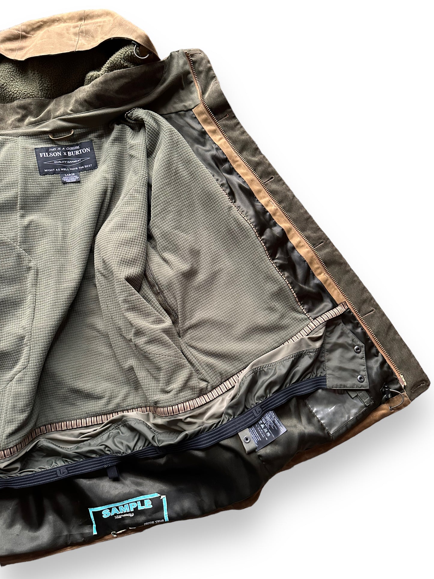 Inner Left Liner on Filson X Burton Sentry Snowboarding Jacket SZ L | Barn Owl Vintage Goods | Filson Workwear Seattle