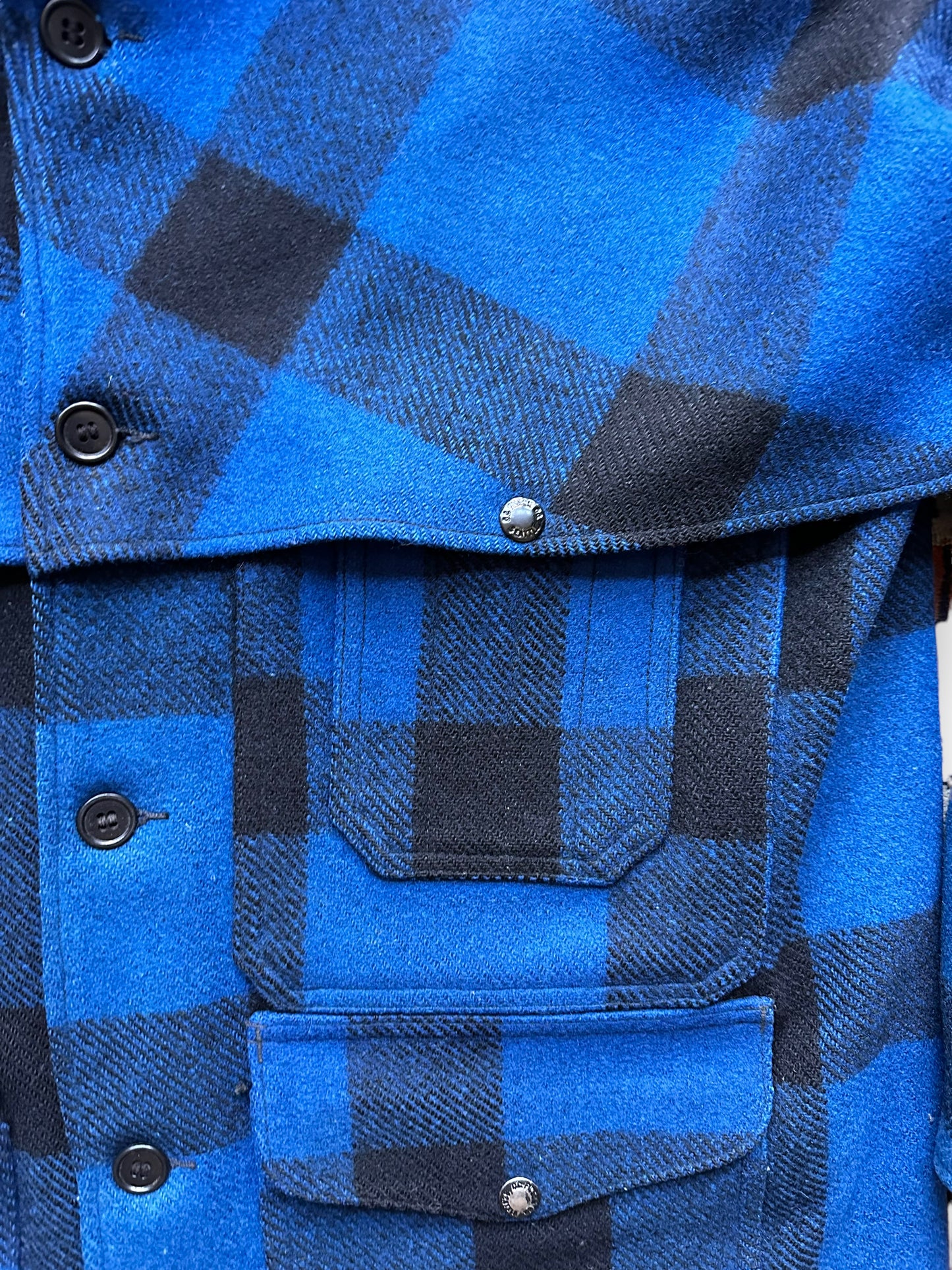 Left Front Pockets on Vintage Union Made Era Filson Double Mackinaw SZ 42 | Barn Owl Vintage Goods | Vintage Filson Workwear Seattle