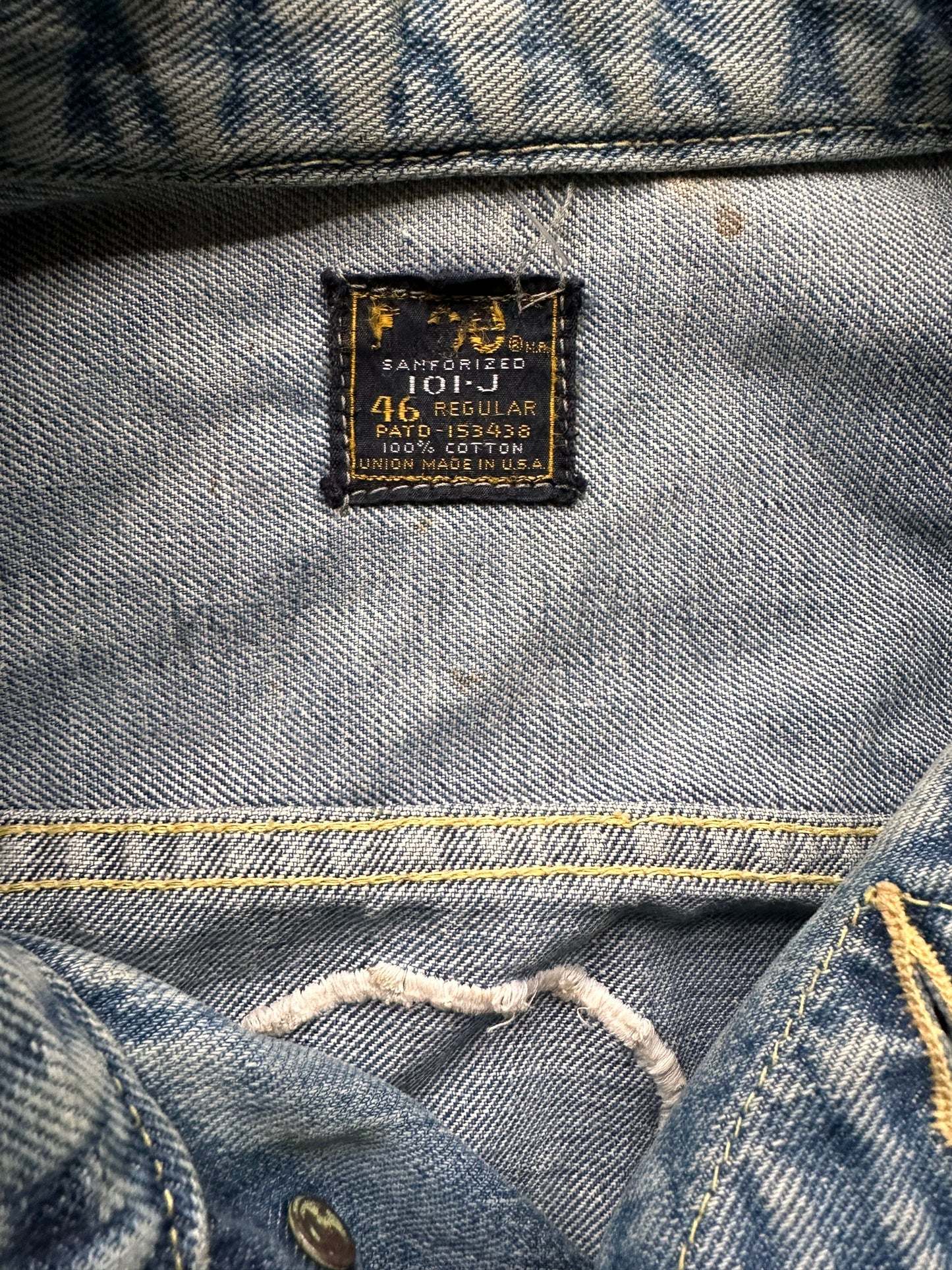 Tag Close Up View on Vintage Chainstitched Stillman Ranch Lee 101-J SZ 46 | Vintage Lee Denim Seattle | Barn Owl Vintage Seattle