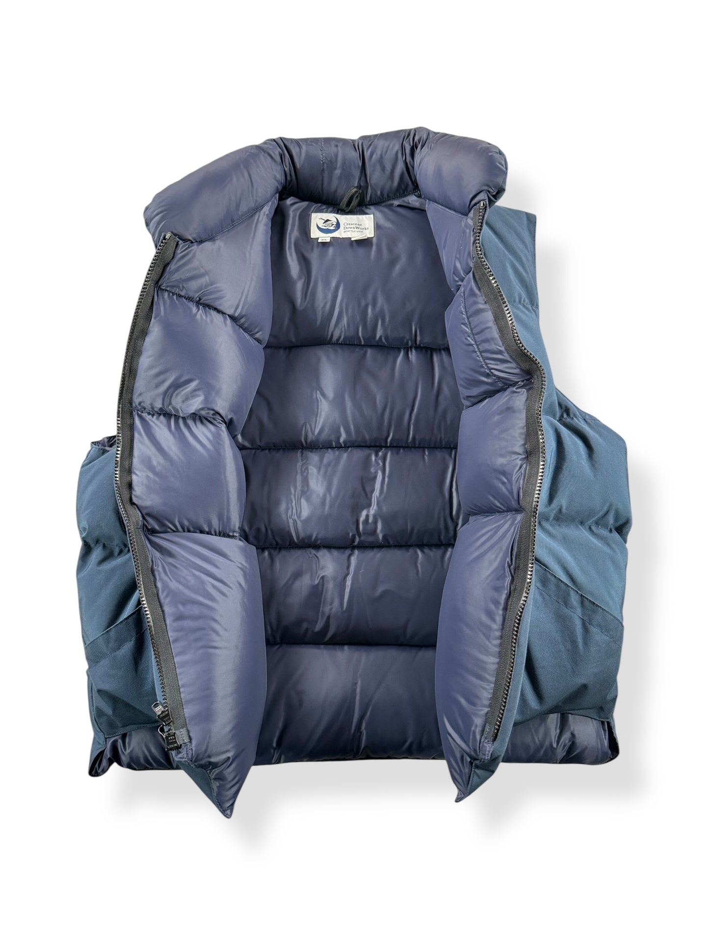 Inside of Crescent Down Works Down Vest SZ XL