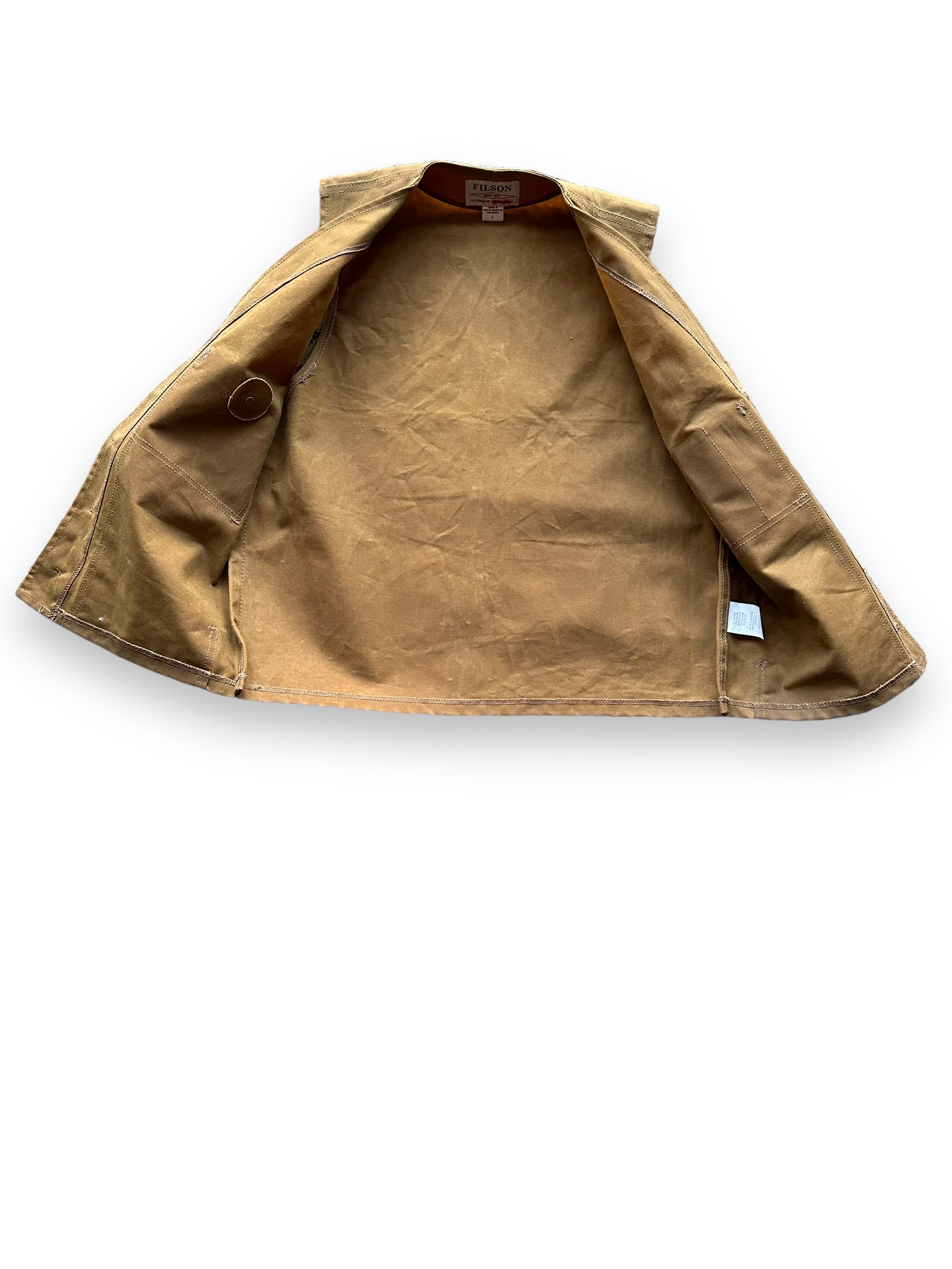 Inside View of Filson Tin Cloth Vest SZ L | Filson Bargain Outlet Seattle | Barn Owl Vintage