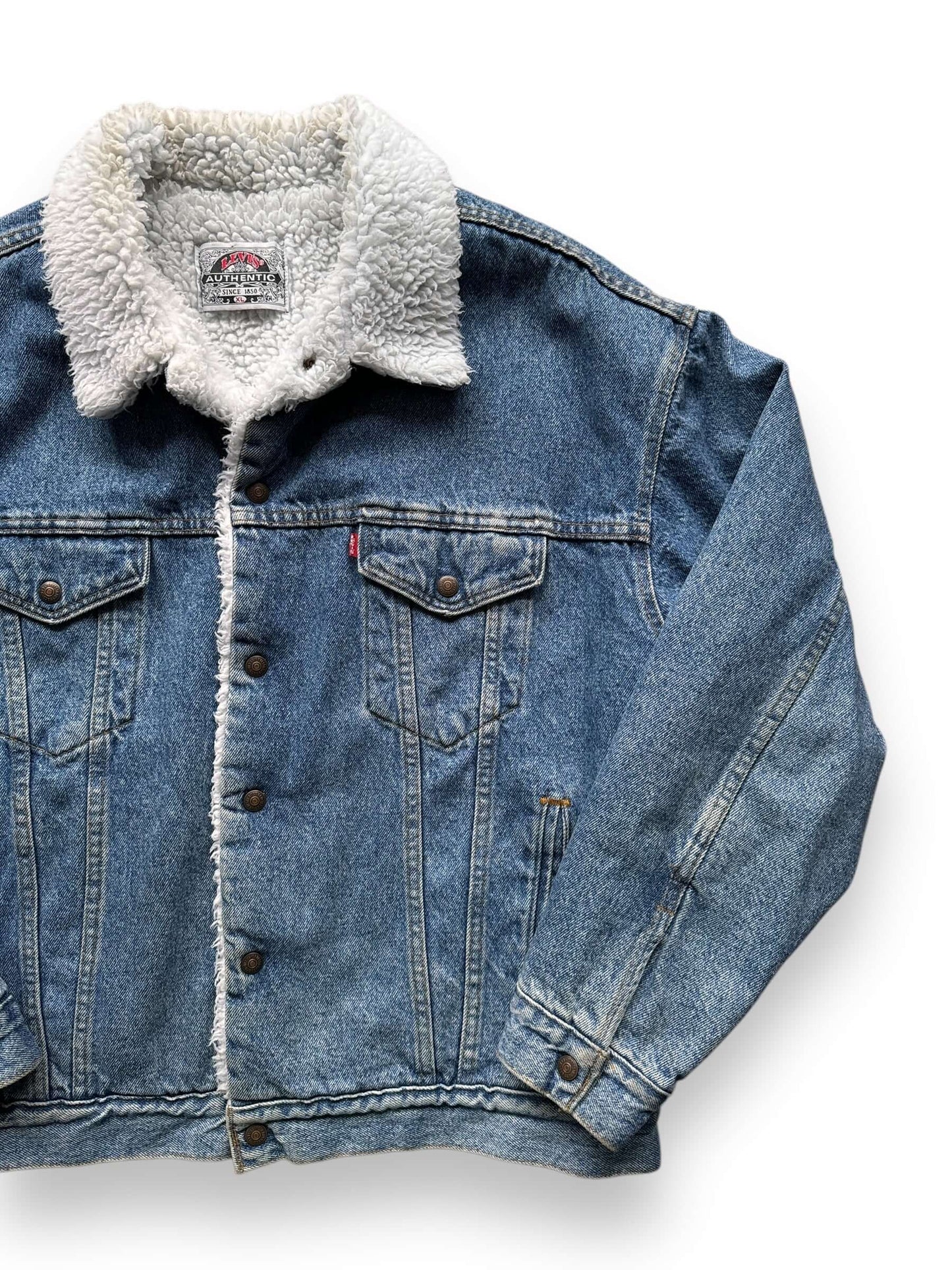 front left of Vintage Levi's Sherpa Type III Denim Jacket SZ XL