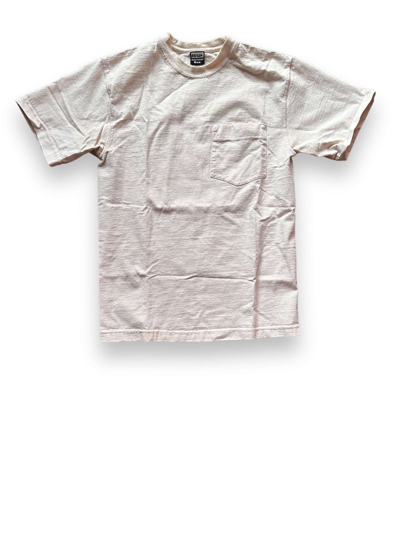 Front View of White Filson Loopwheel Heavyweight Cotton Pocket Tee SZ S | Barn Owl Vintage Goods | Vintage Filson Workwear Seattle