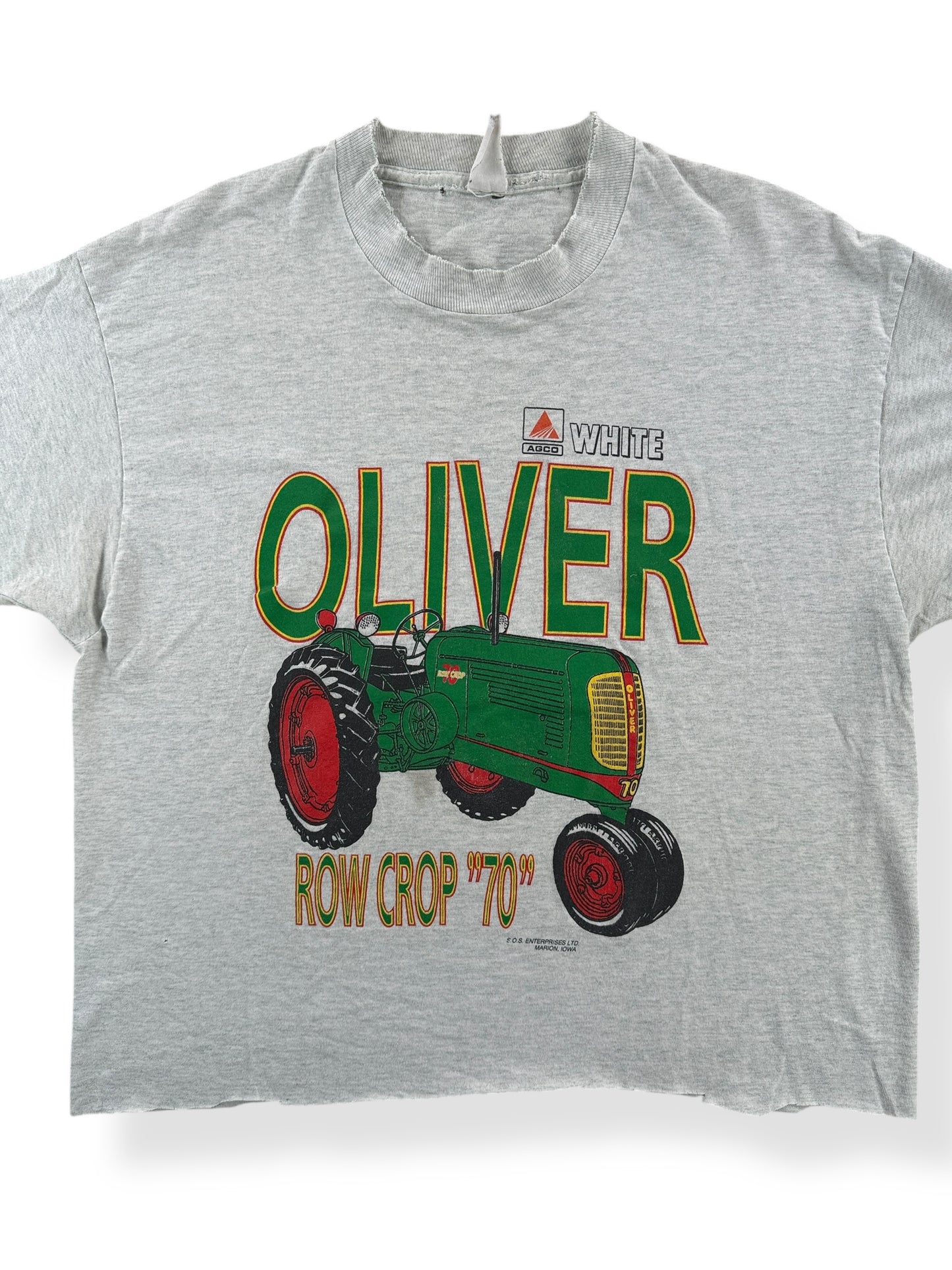 Front Close Up of Vintage Oliver Tractor Cropped Tee SZ L