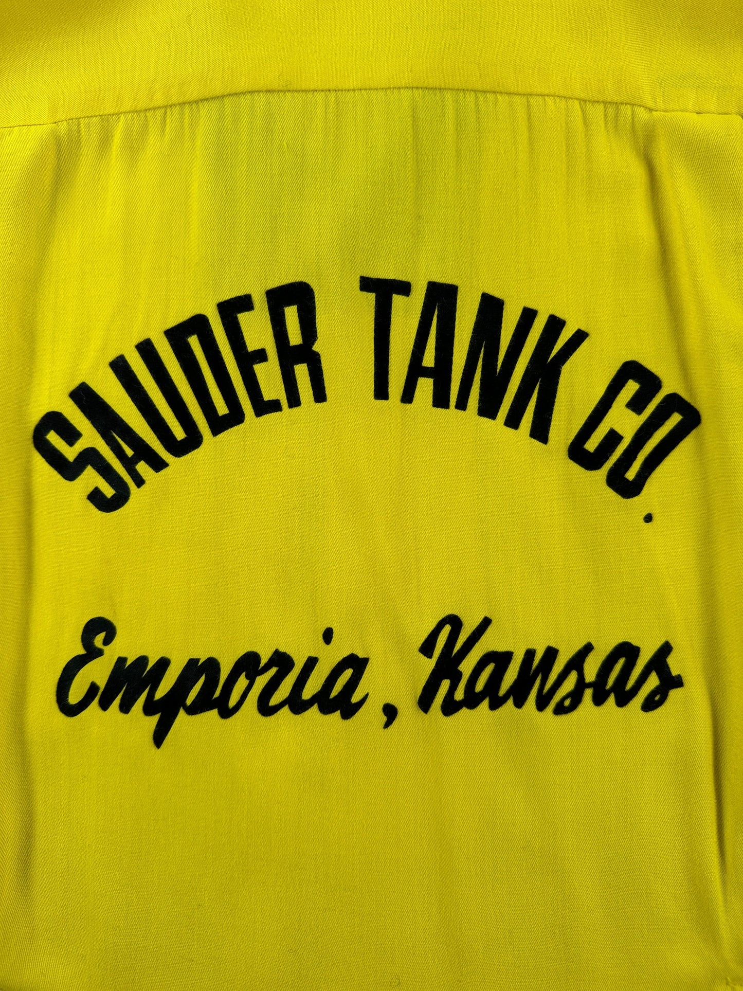 Back Graphic of Vintage Sauder Tank Yellow Bowling Shirt SZ S