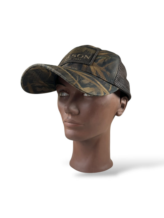 Front 3/4 of Modern Filson Mossy Oak Trucker Hat OS