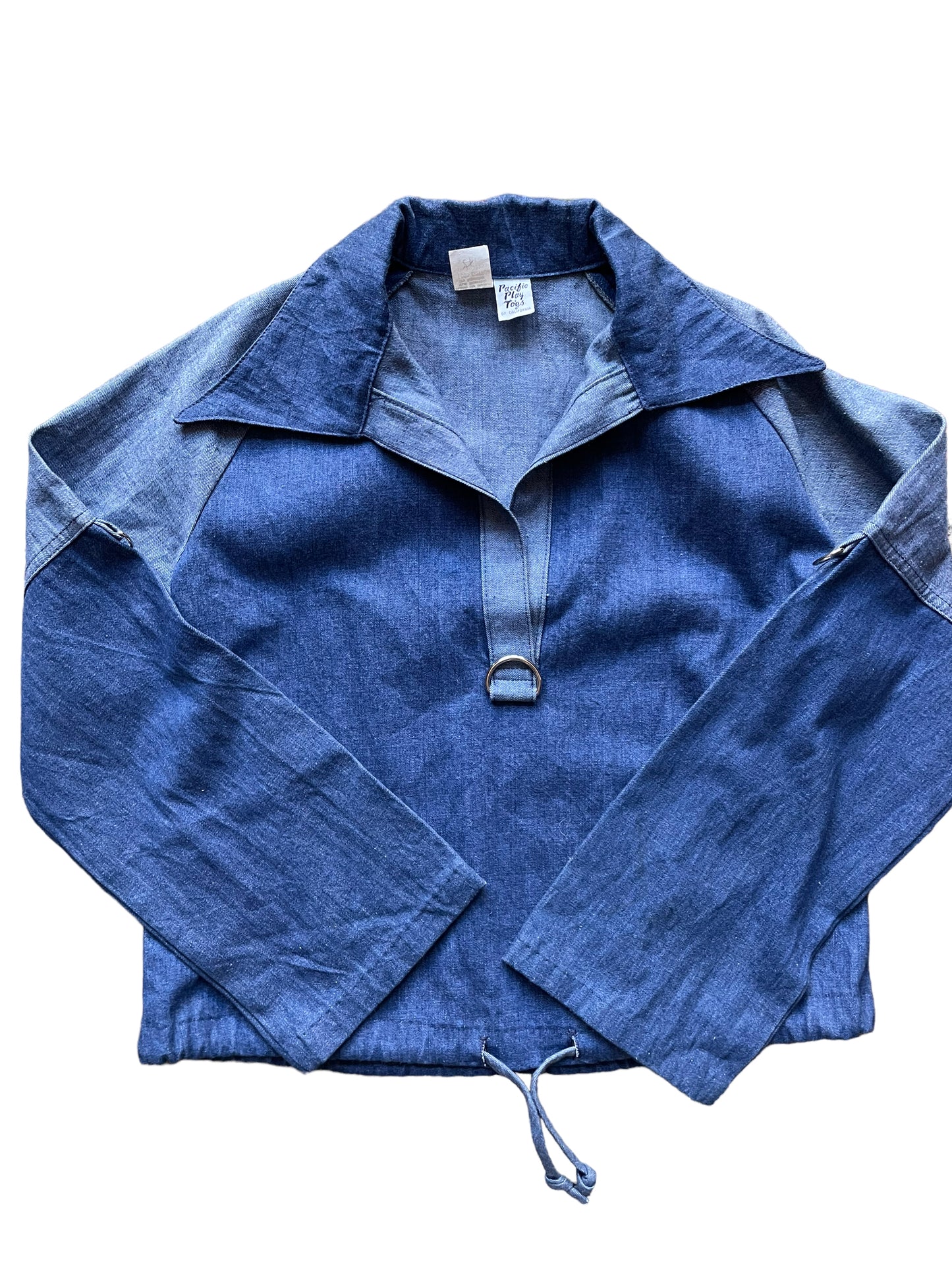 FLat lay view of Vintage 1970s Pacific Play Togs Denim Pull Over | Vintage Shirts & Tops | Barn Owl Vintage Seattle