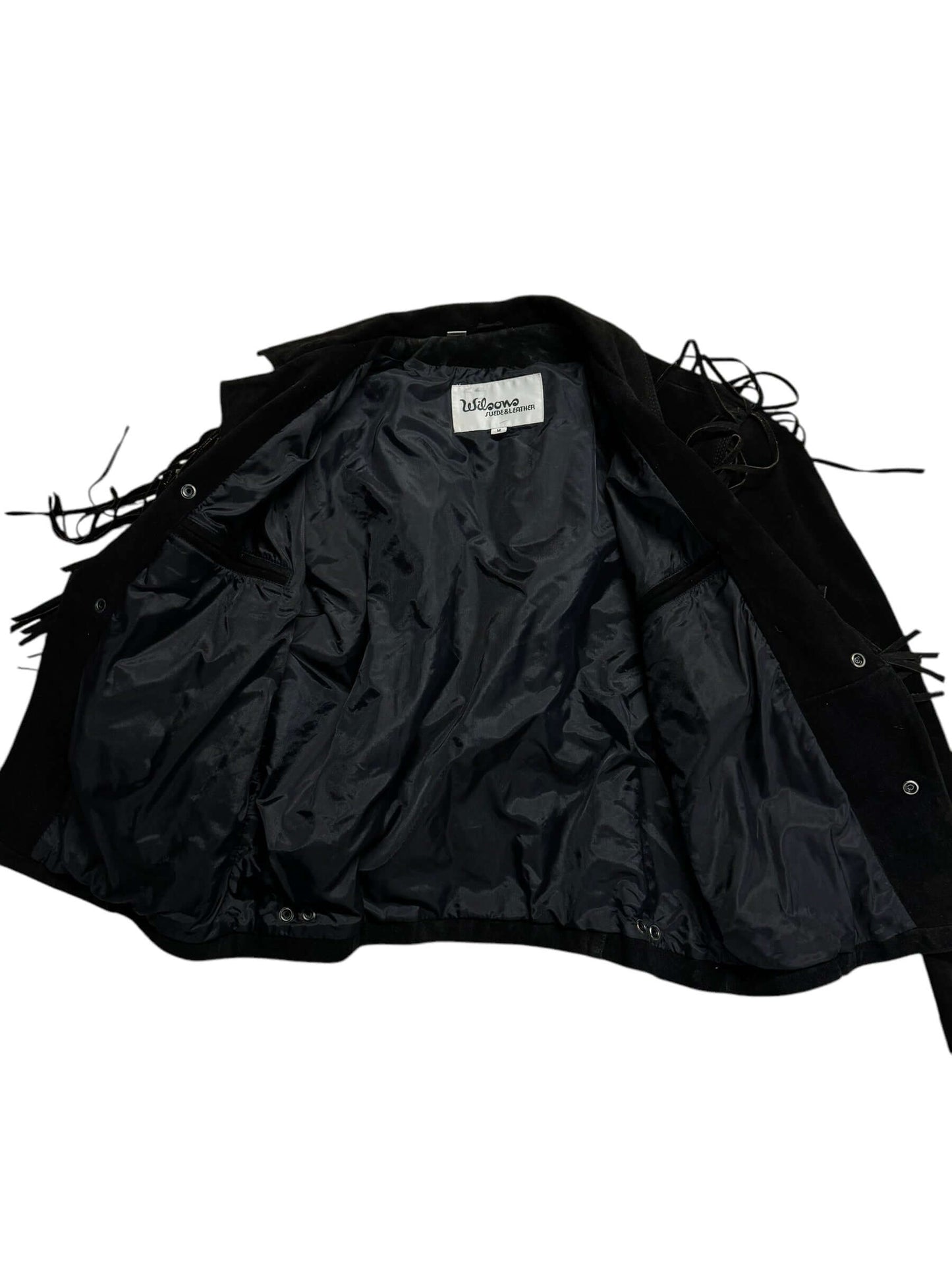 Open view of 1980s Wilsons Suede Fringe Jacket L
