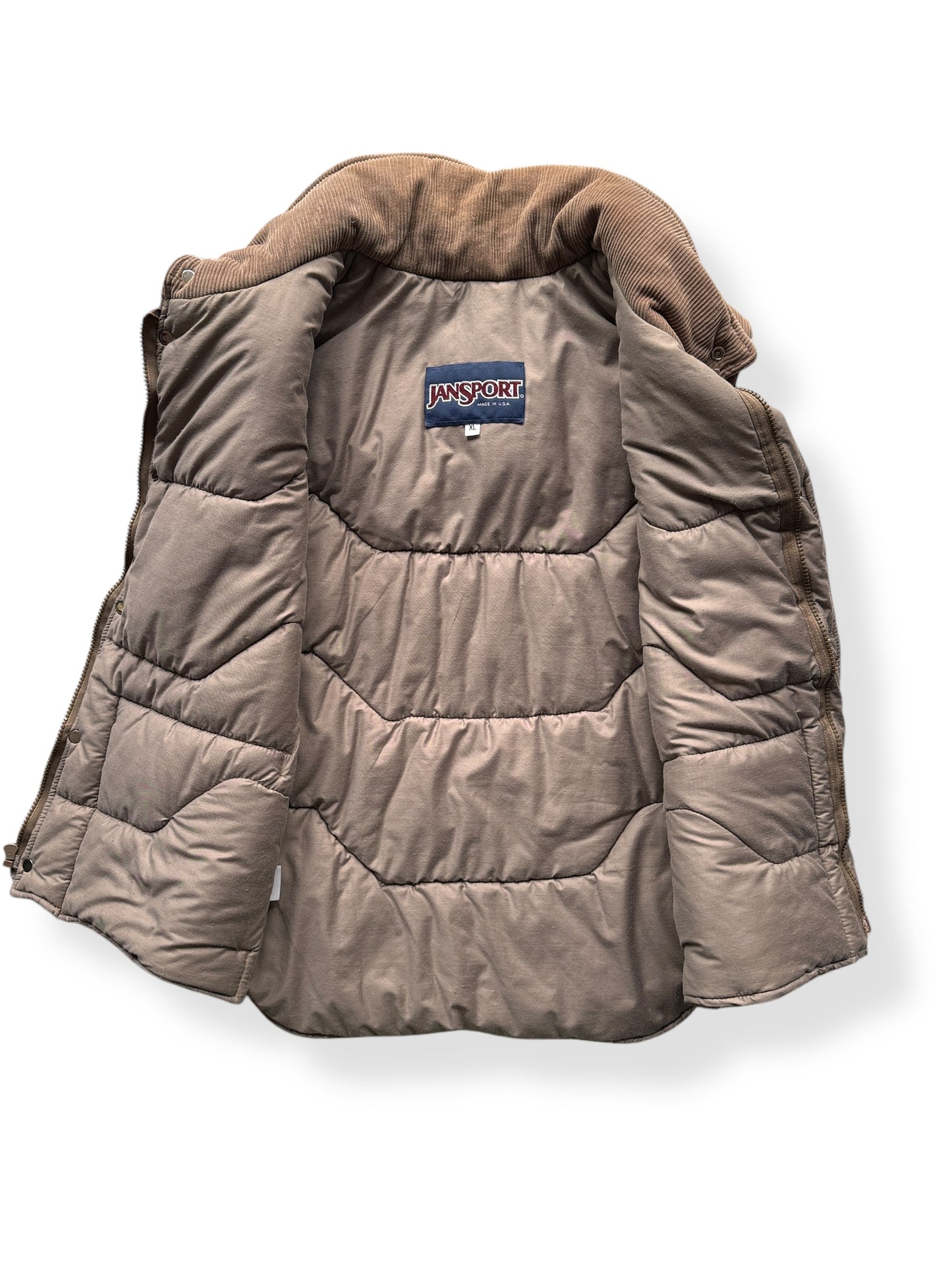 Inside of Vintage Jansport Corduroy Yoke Down Vest SZ XL