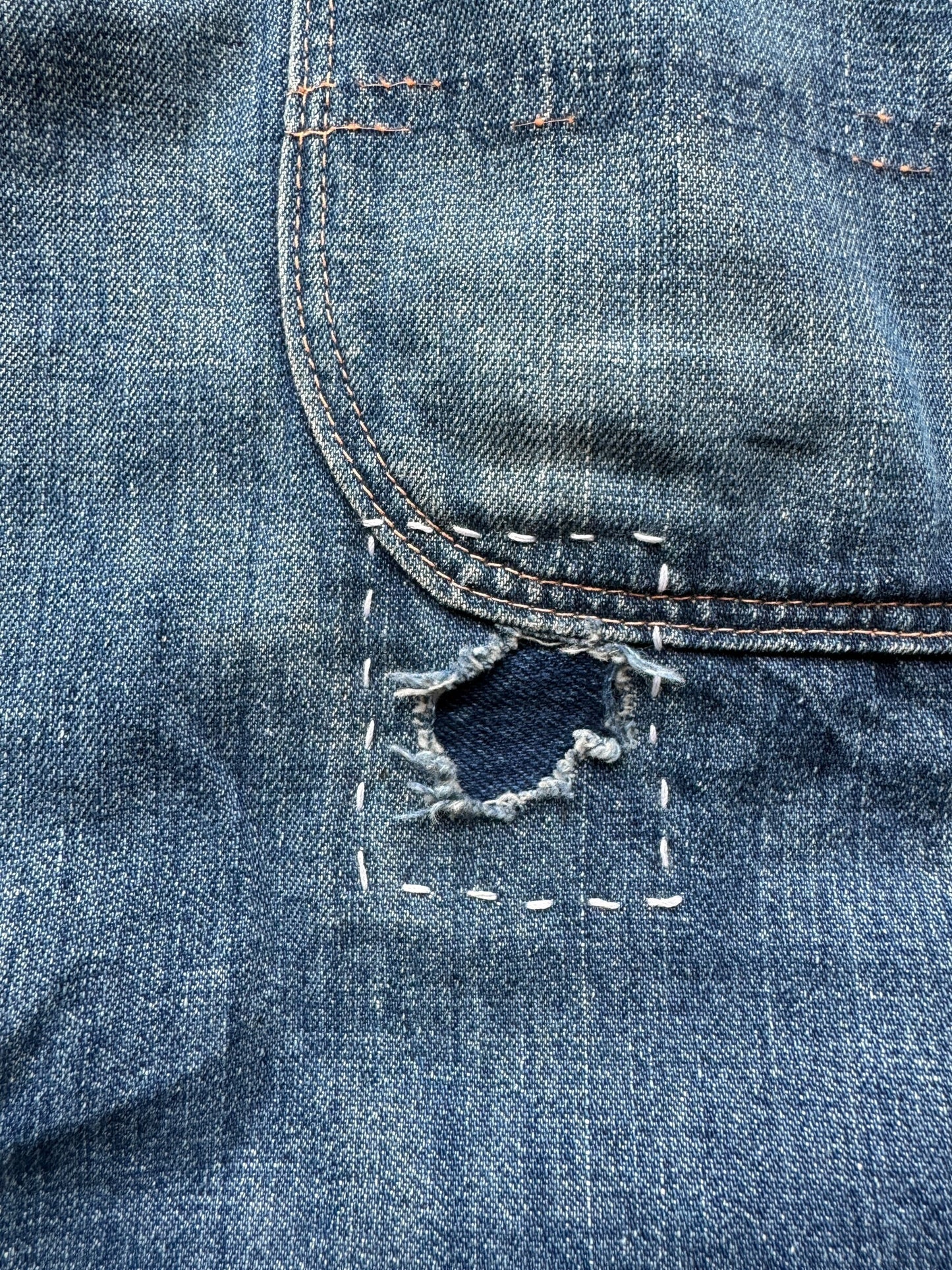 Patch on Back of Vintage Union Made Hand Repaired Carpenter Jeans W37
