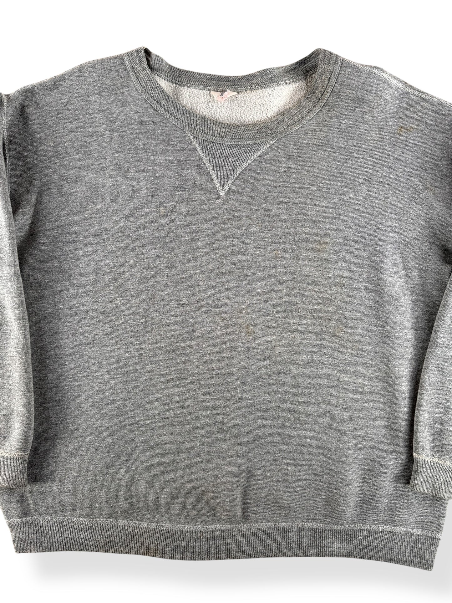 Front Close Up of Vintage Boxy Grey Champion Single V SZ XL