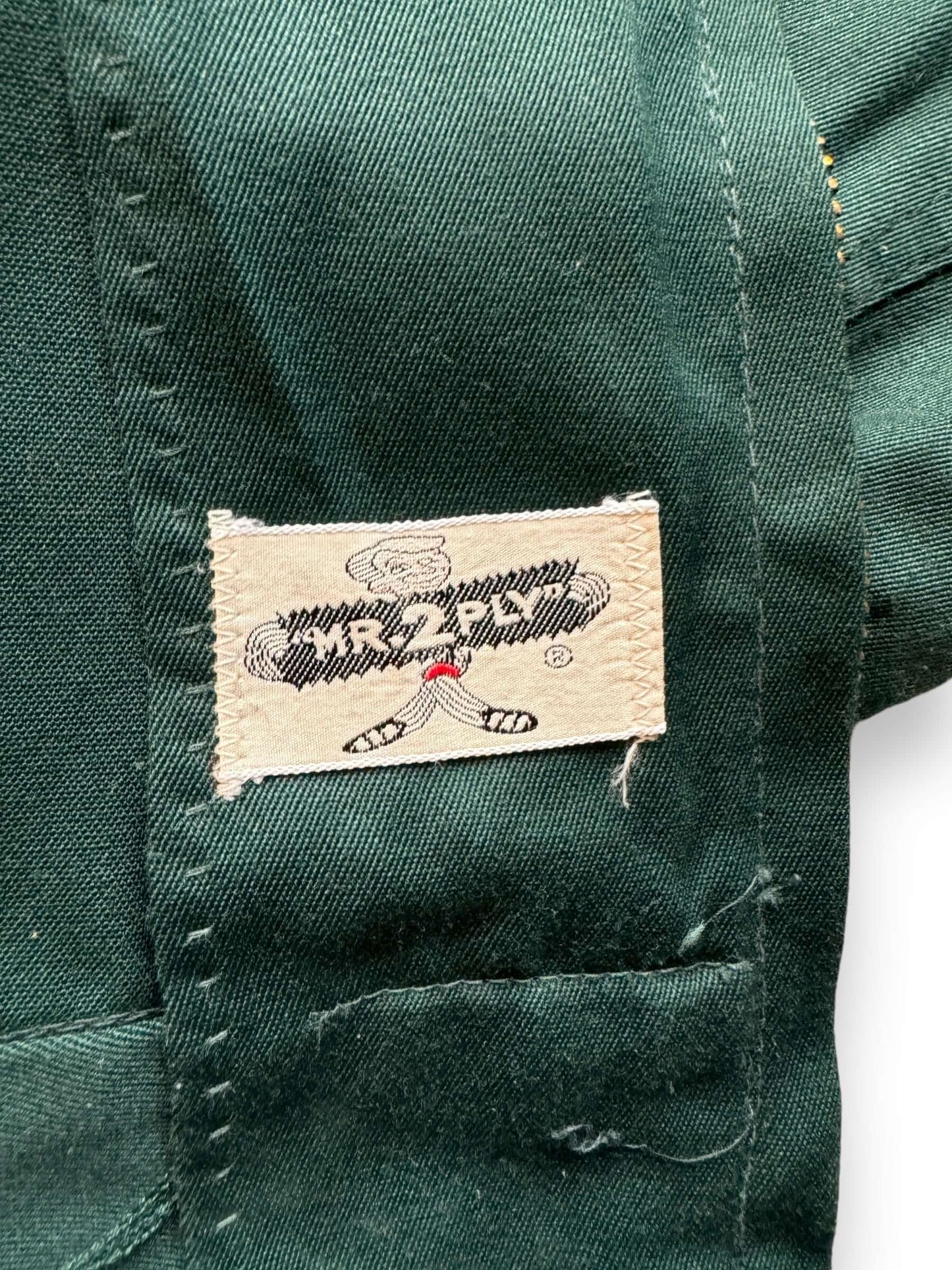 inside label on Vintage Green Mr 2 Ply Gabardine Jacket SZ 44