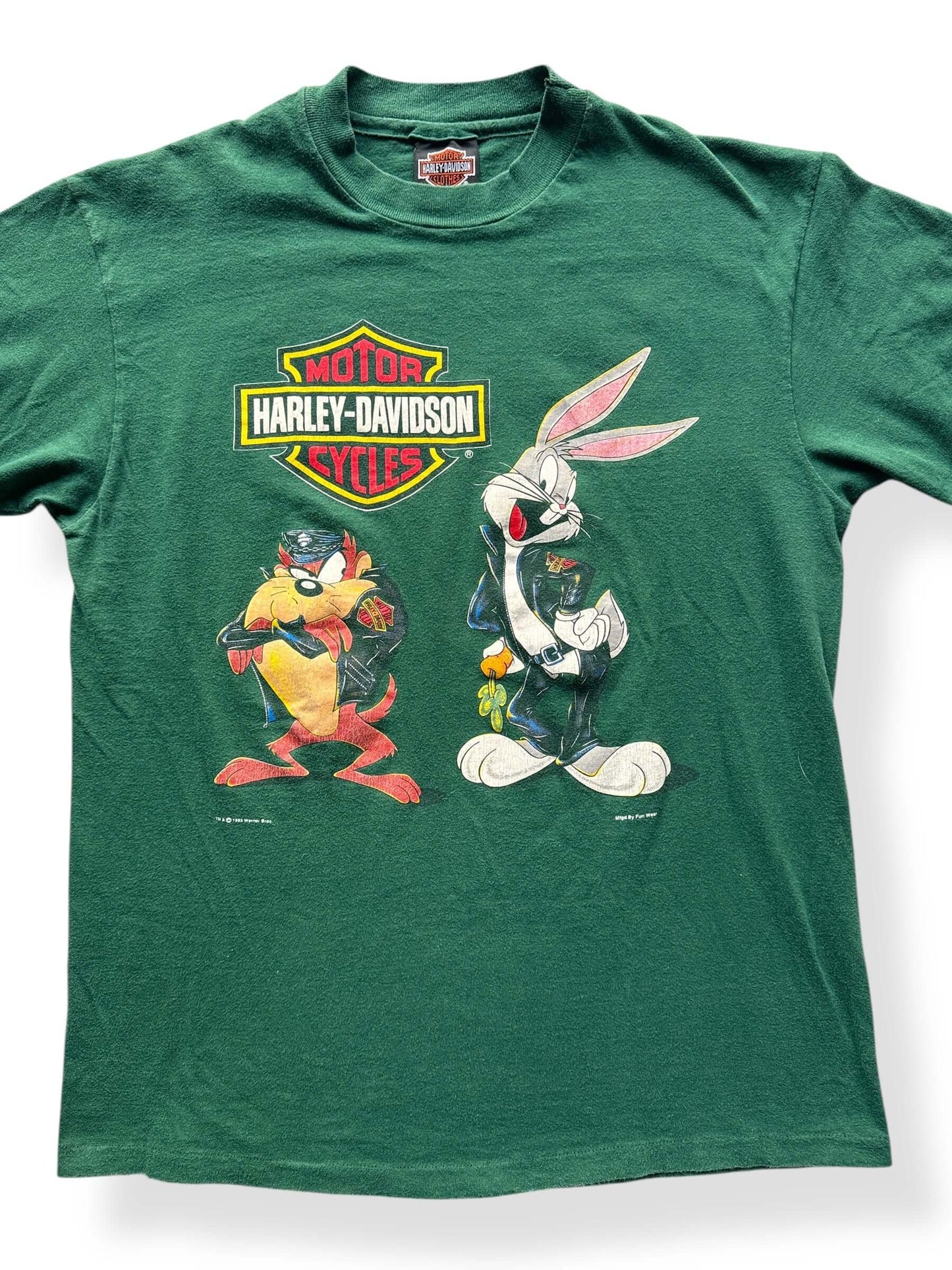 Front Close Up of Vintage Anacortes Harley Davidson Looney Toons 2-Sided Tee SZ M