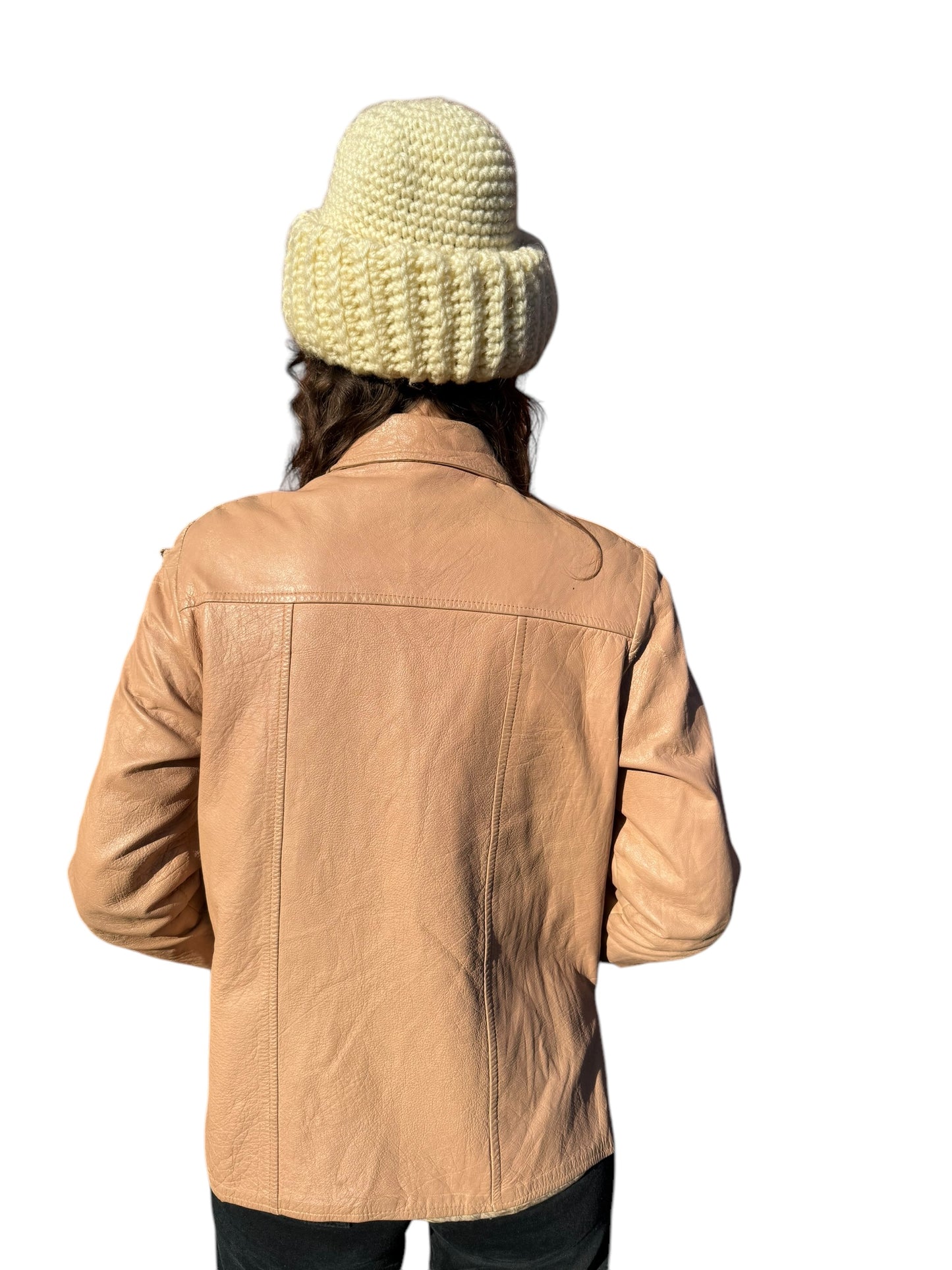 Back view of 1940s Pale Pink Leather Jacket M