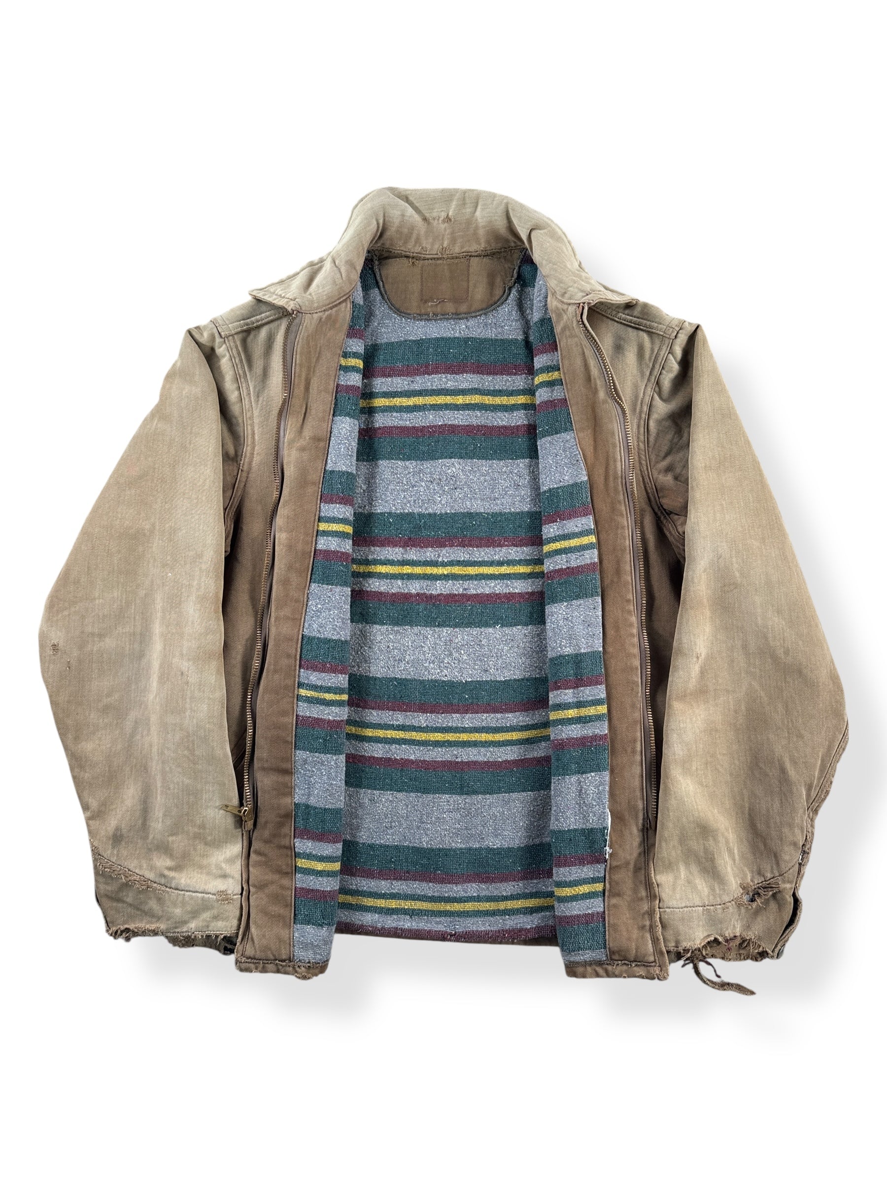 Front Inside of Vintage 40s Era Blanket Lined Work Jacket SZ S