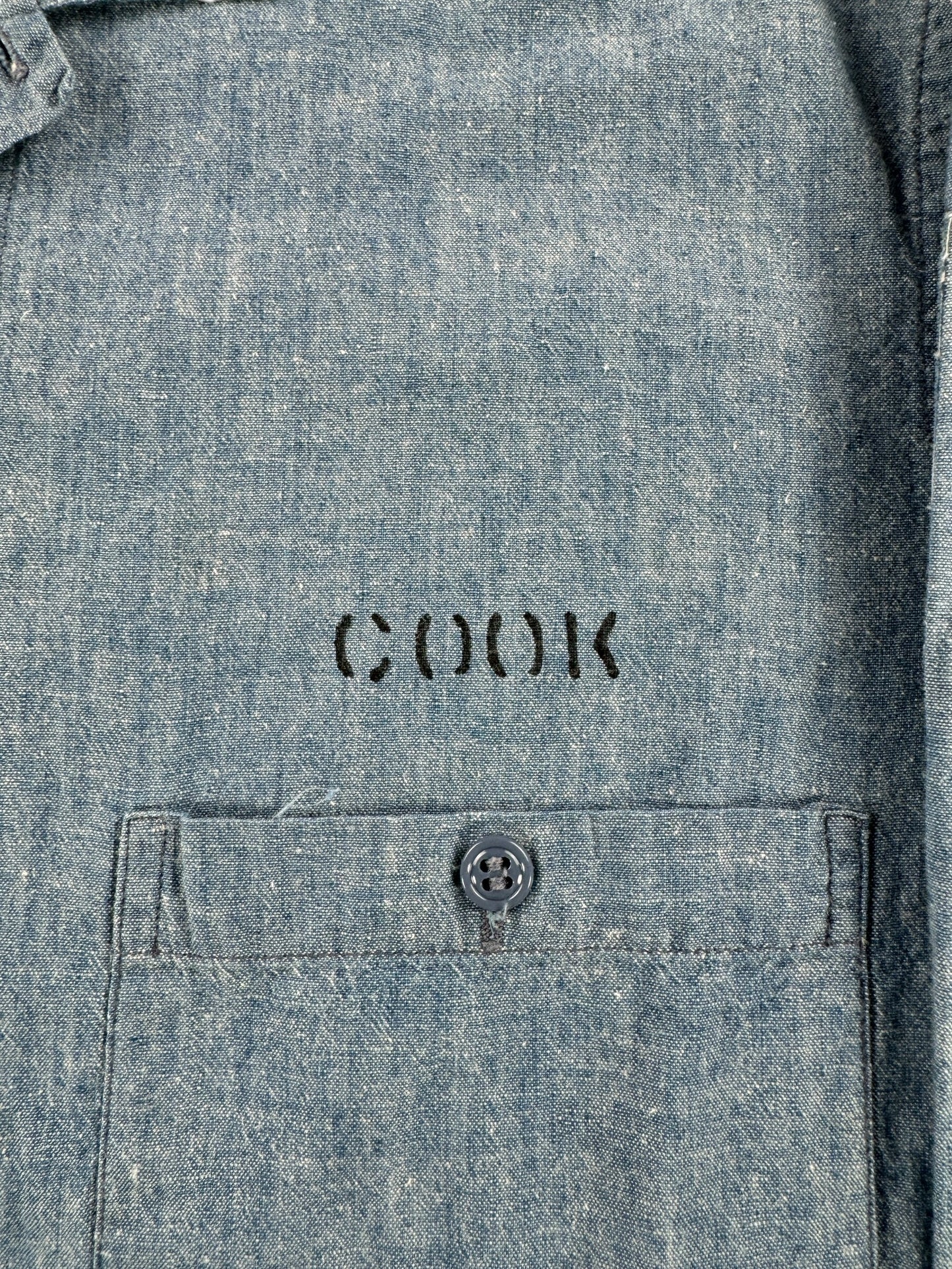 Name on Vintage 60’s Vietnam US Navy Denim Chambray Shirt SZ XL