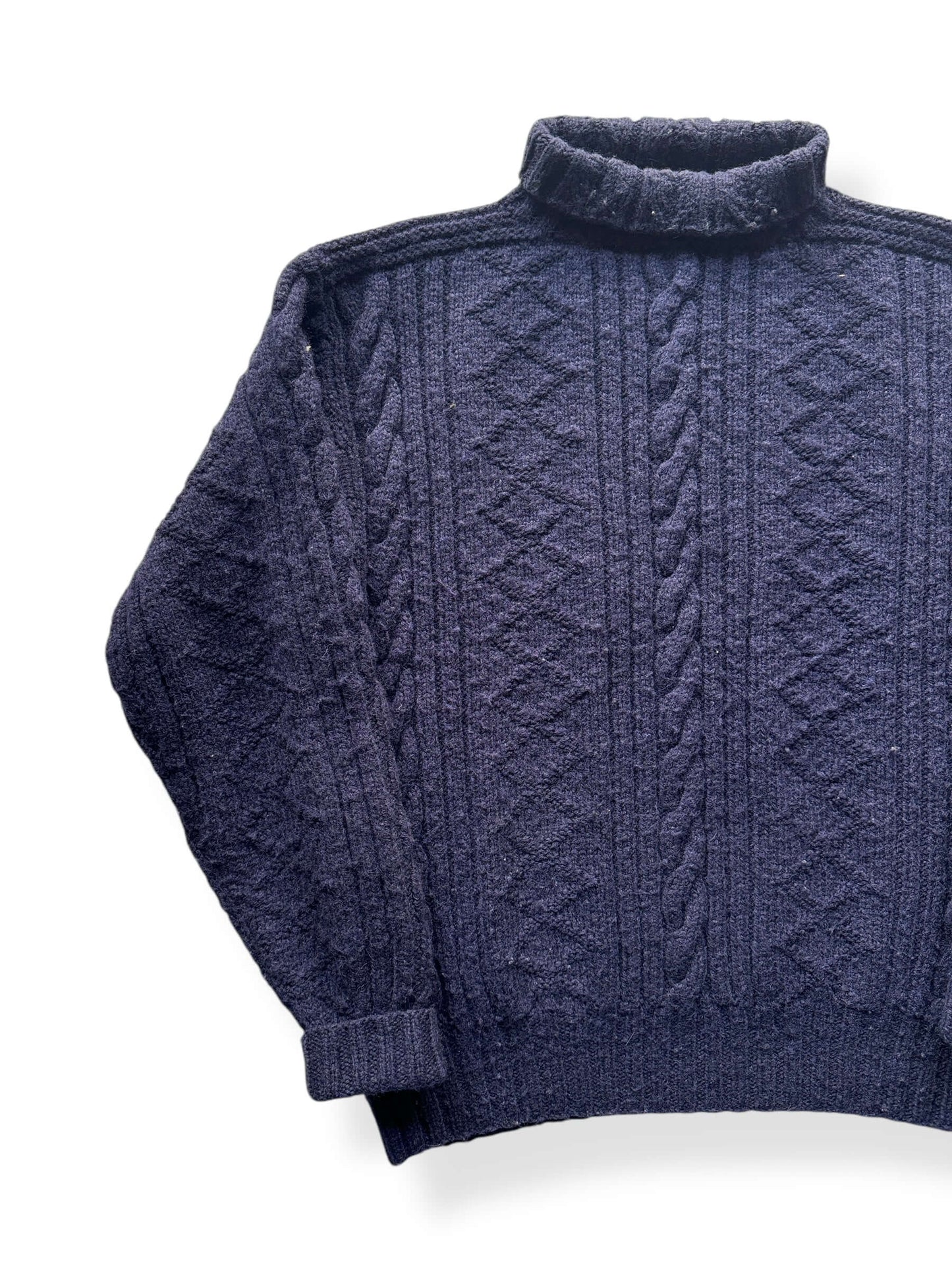 Front Right of Double RL Navy Blue Wool Fisherman Sweater SZ XL