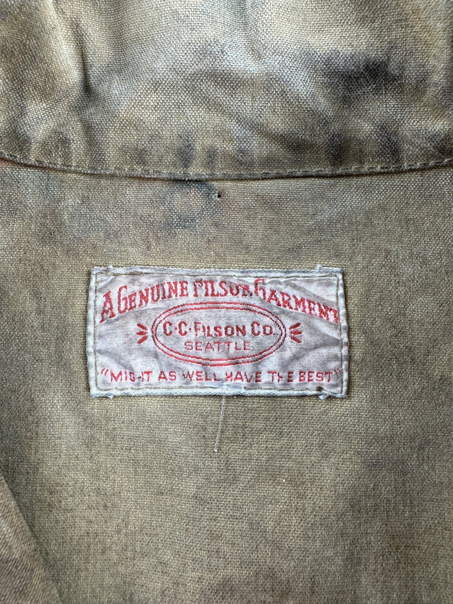 Tag on Vintage Filson Tin Cloth Cruiser Jacket SZ 44