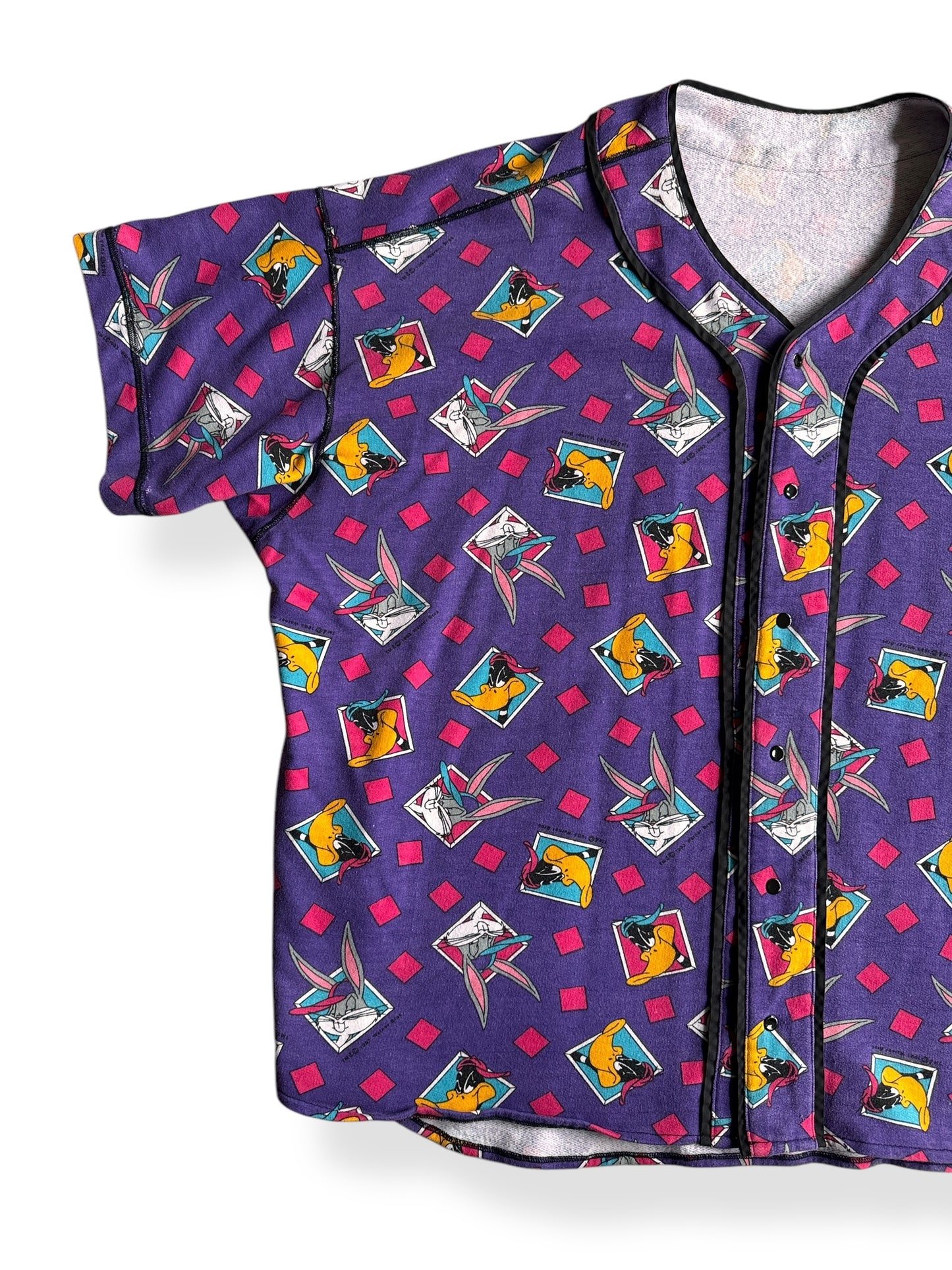 Front Right of Vintage Bomber Cut Looney Tunes Top SZ XXL