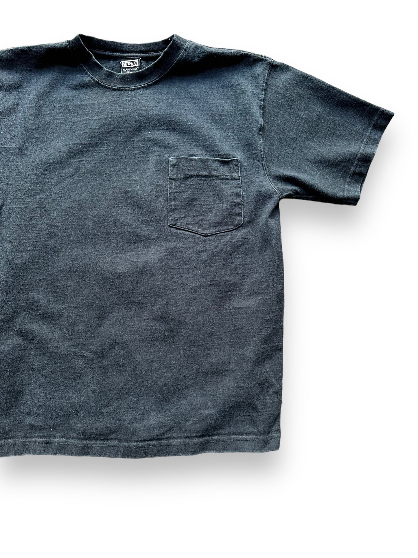 Front Left View of Black Filson Loopwheel Heavyweight Cotton Pocket Tee SZ M | Barn Owl Vintage Goods | Vintage Filson Workwear Seattle