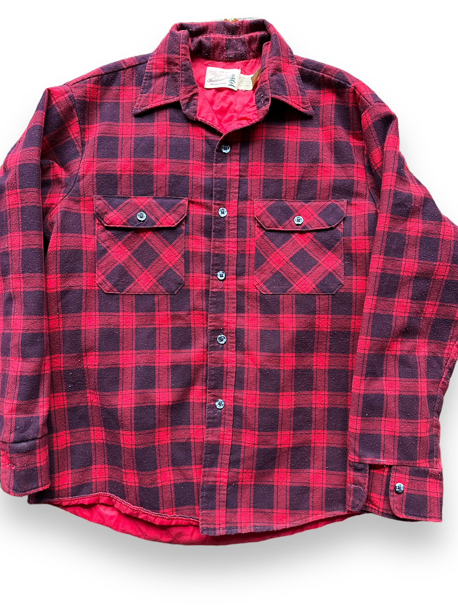 Front Detail on Vintage Sears Fieldmaster Quilted Flannel SZ L | Vintage Flannel Seattle | Barn Owl Vintage Seattle