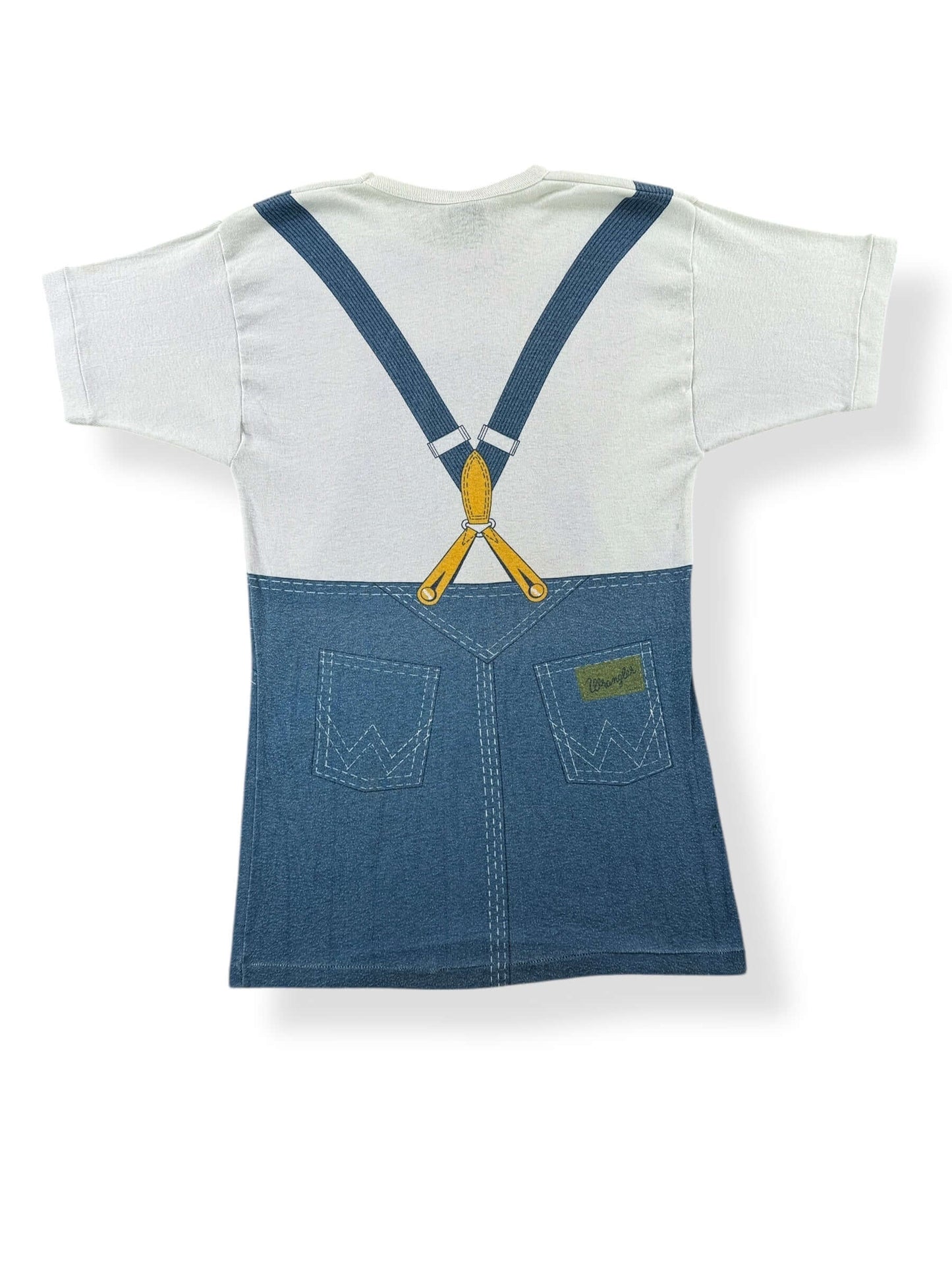Back of Vintage 70's Wrangler Overalls Tee SZ S