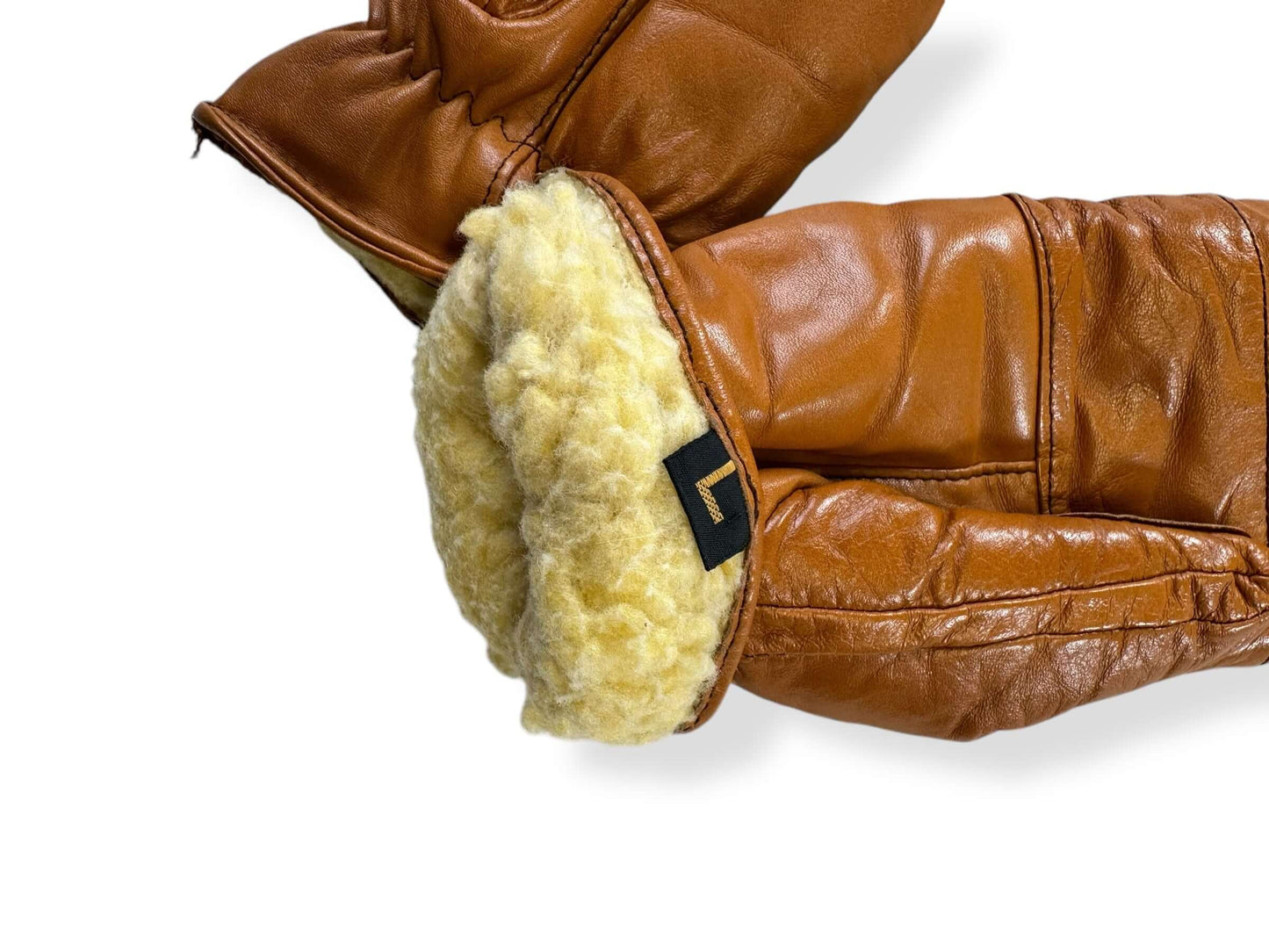 Shearling view of 1970s Suede Chevron Shearling Mittens