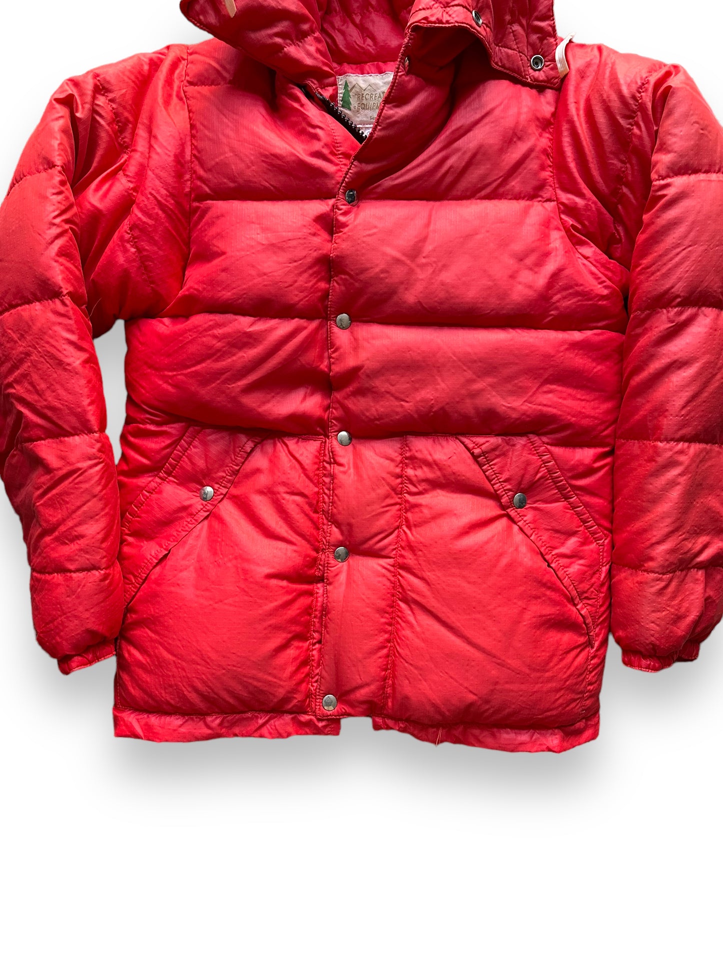 Lower Front View on Vintage Red REI Goose Down Puffer Jacket SZ XS | Vintage Puffer Jacket Seattle | Barn Owl Vintage Seattle