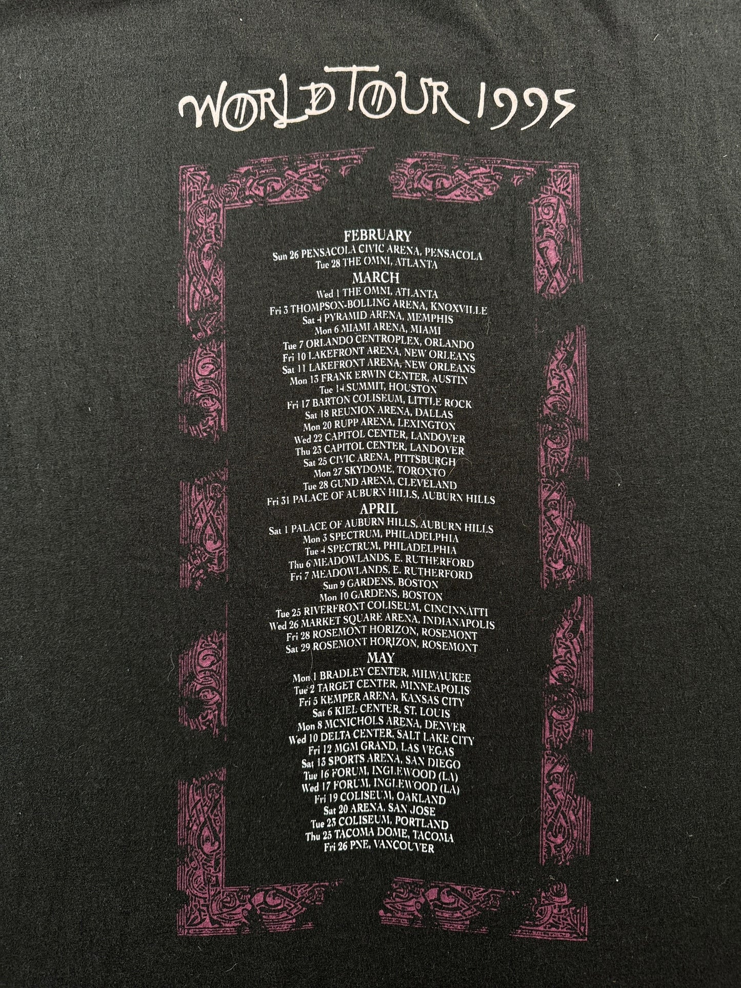 Back Graphic of Vintage '95 Page & Plant Tour Tee SZ XL (Fits L)