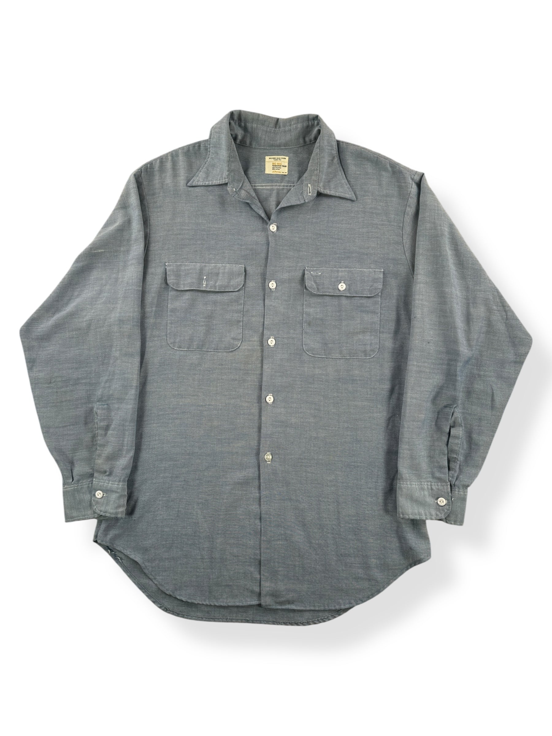 トップス VINTAGE BIG MAC CHAMBRAY L/S SHIRTS Vintage 60s Big Mac JC Penney Chambray Button Up Shirt Sz L