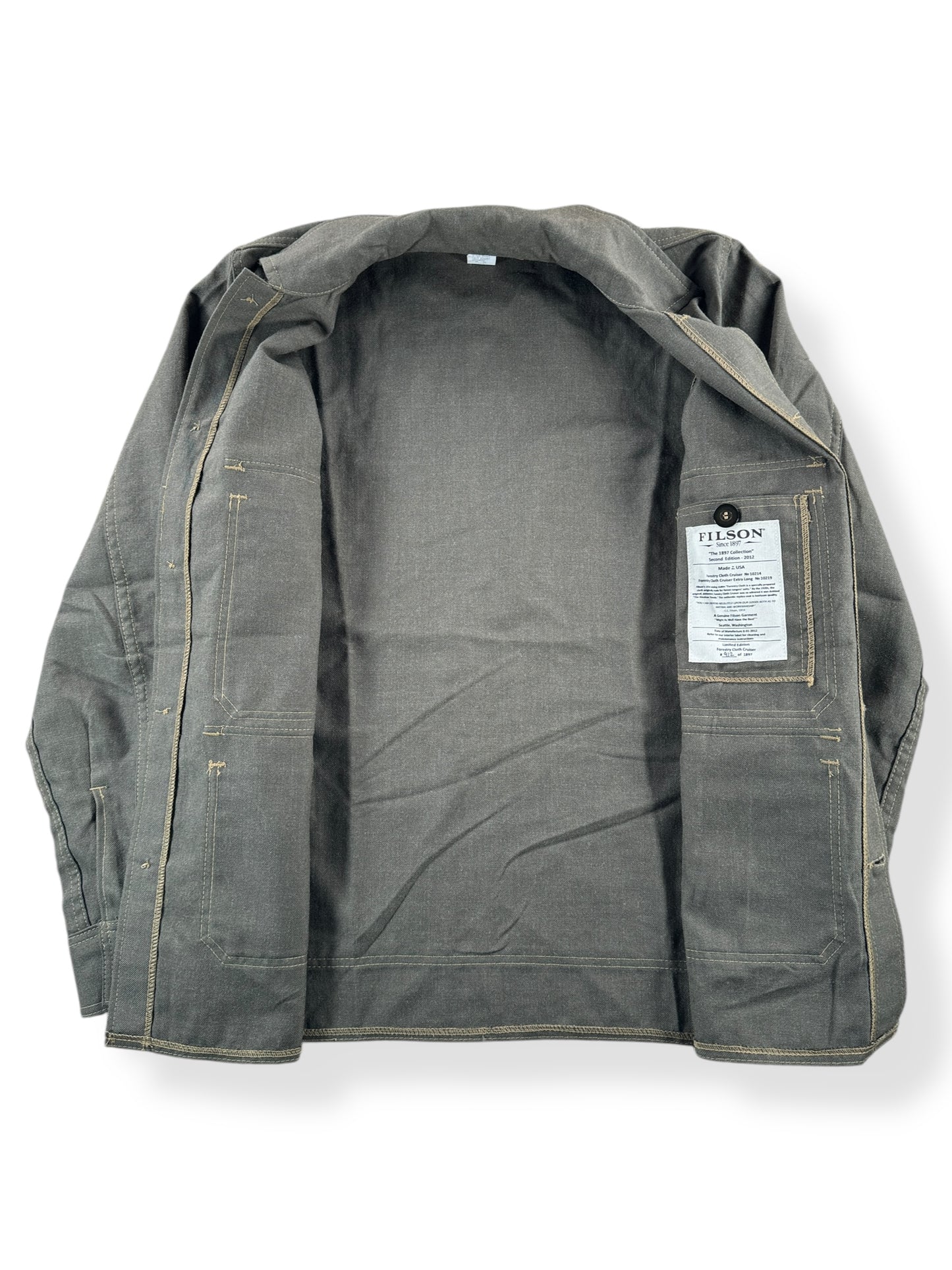 Inside of Modern Filson 1897 Collection Green Forestry Cloth Cruiser SZ 40