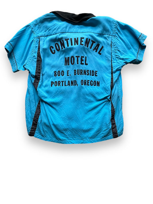 back of Vintage Continental Motel Portland Oregon Rayon Bowling Shirt SZ M | Vintage Bowling Shirt Seattle | Barn Owl Vintage Seattle