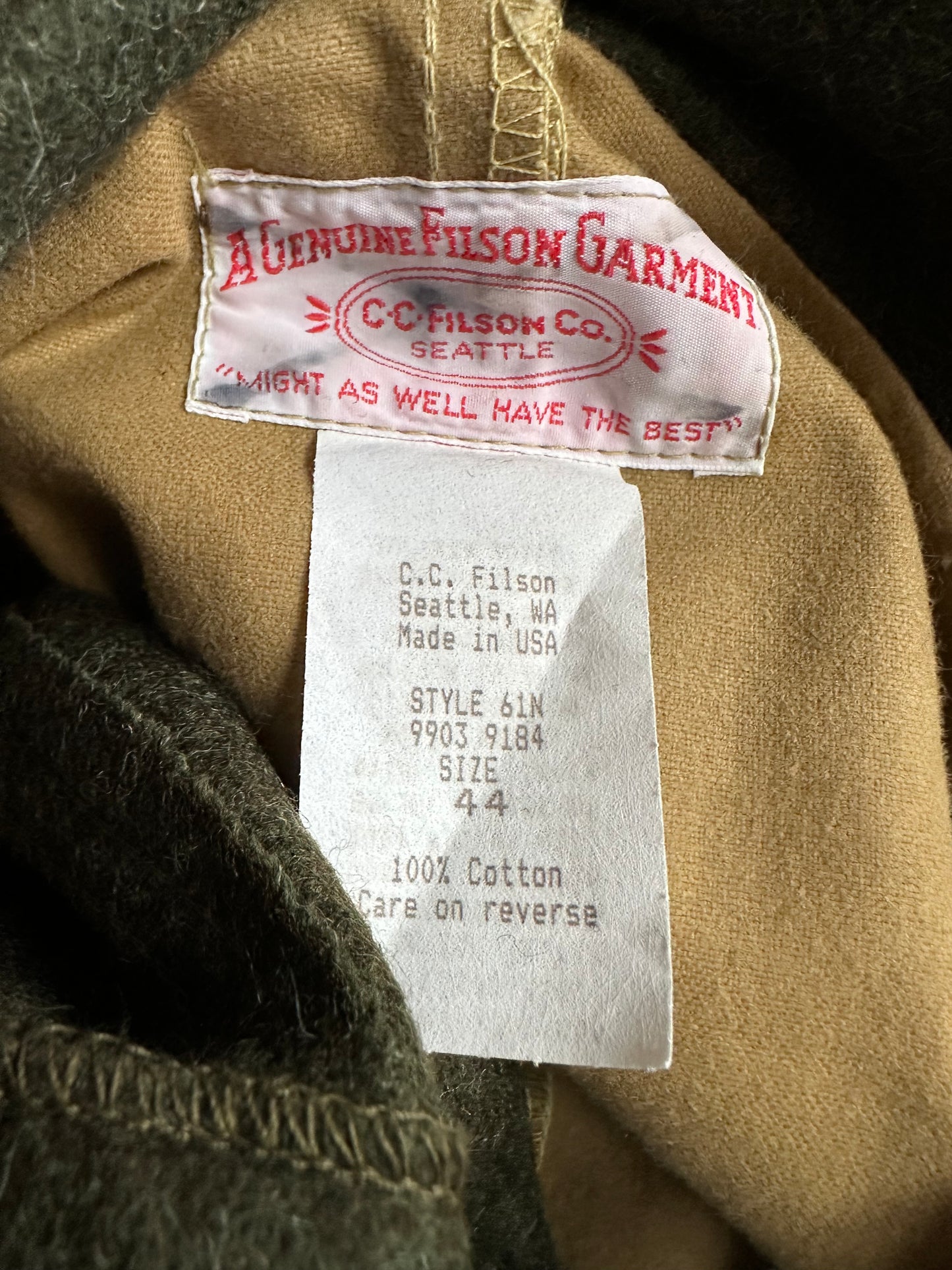 Production Tag on Filson Packer