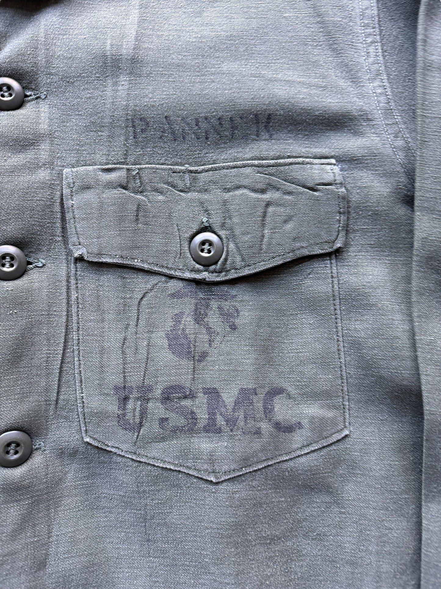 Pocket Stencil on Vintage 1968 Cotton Sateen USMC Top SZ L