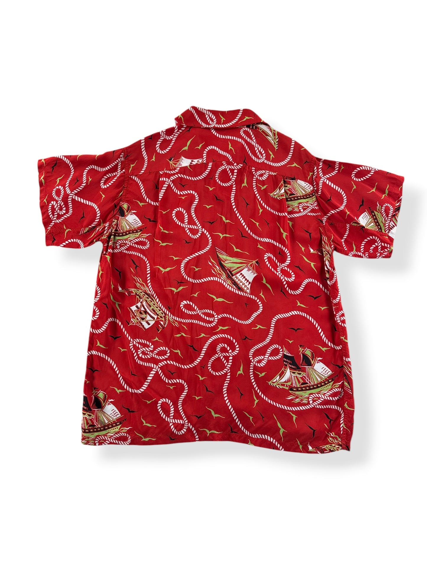 Back of Vintage Hampton Sportswear Red Aloha Shirt SZ S