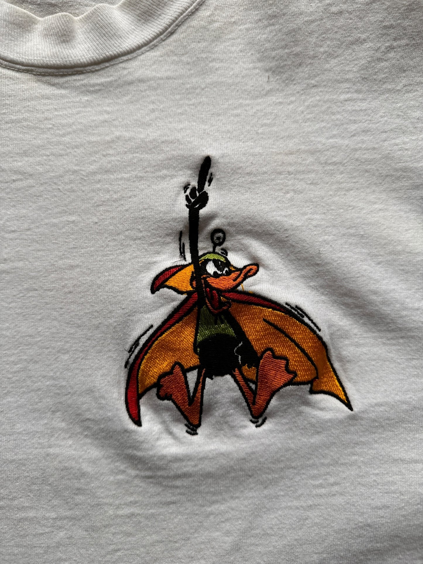 Front Embroidery on Vintage Embroidered Daffy Duck Dodgers Tee SZ L