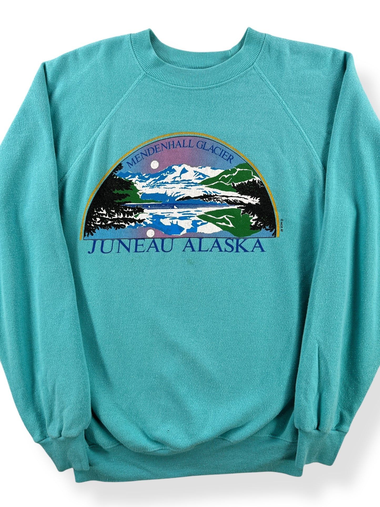 Front Close Up of Vintage Mendenhall Glacier Alaska Crewneck SZ S