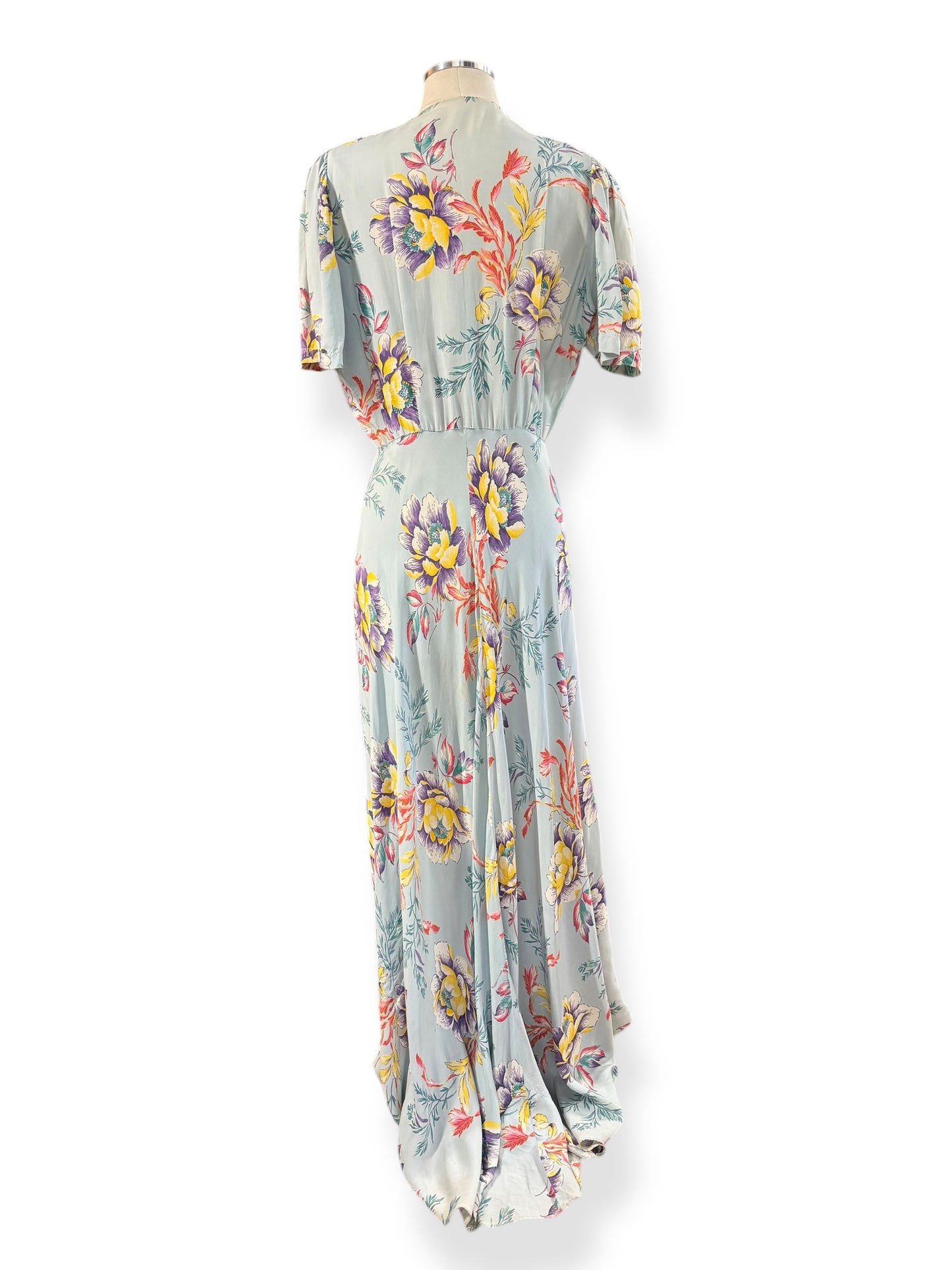 Back view of 1940s Rayon Floral Dress M-L