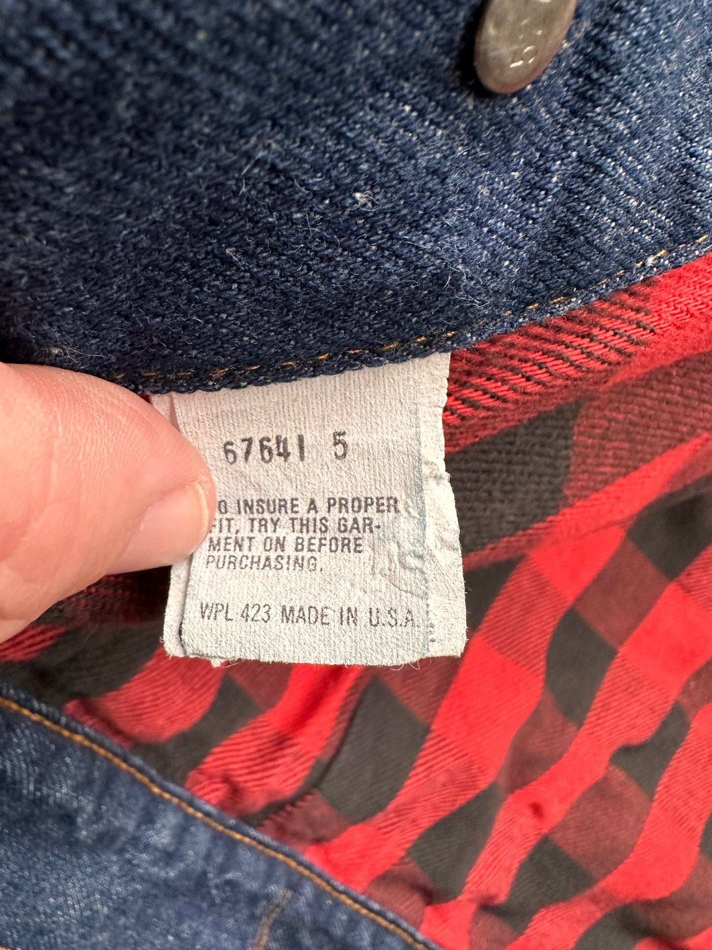 Interior Tag on Vintage Red Flannel Lined Levis Type 3 Denim Trucker Jacket SZ S | Vintage Levi Strauss Denim Workwear Seattle | Seattle Vintage Clothing