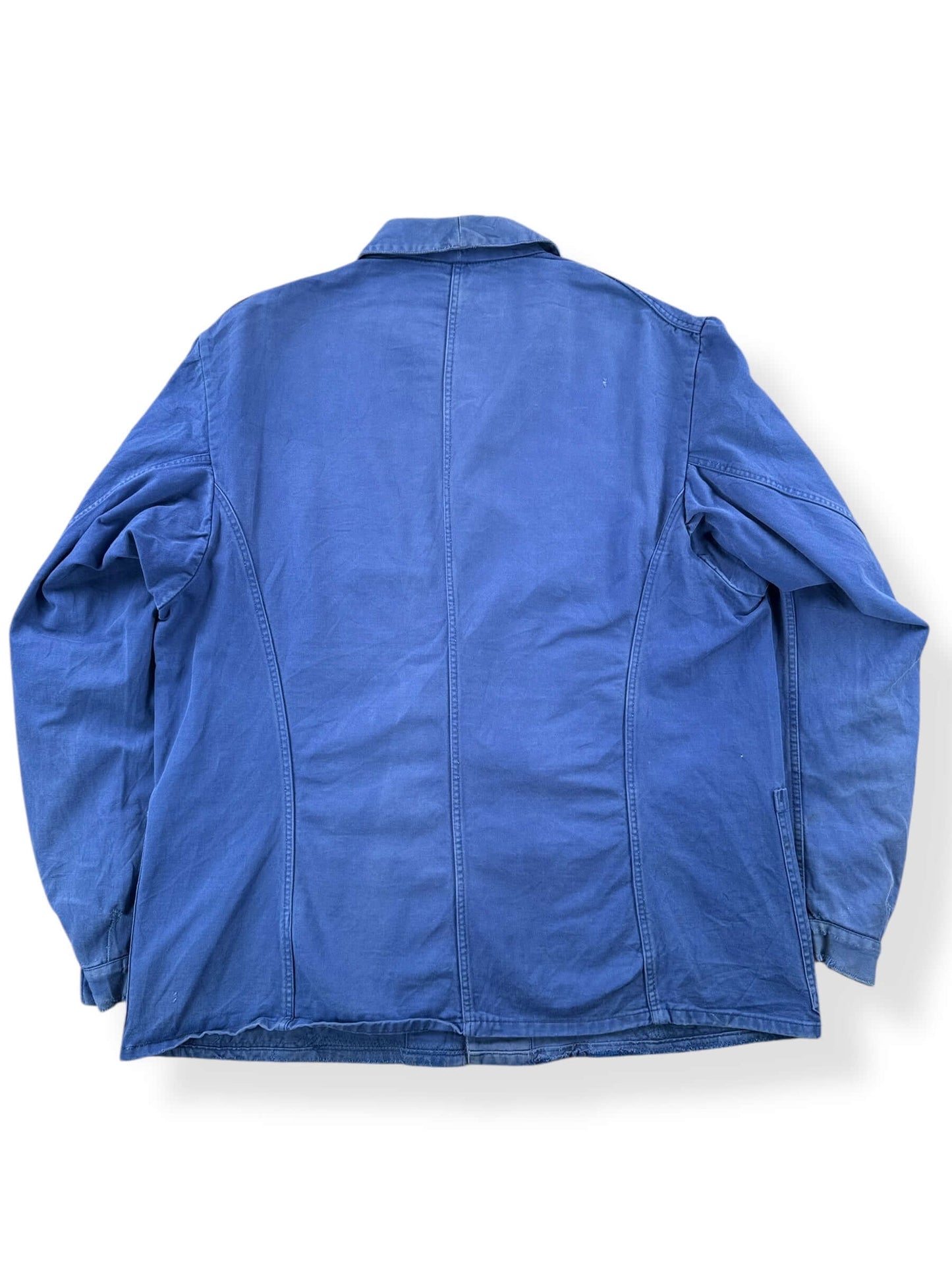 Back of Vintage Repaired and Faded French Chore Coat SZ L