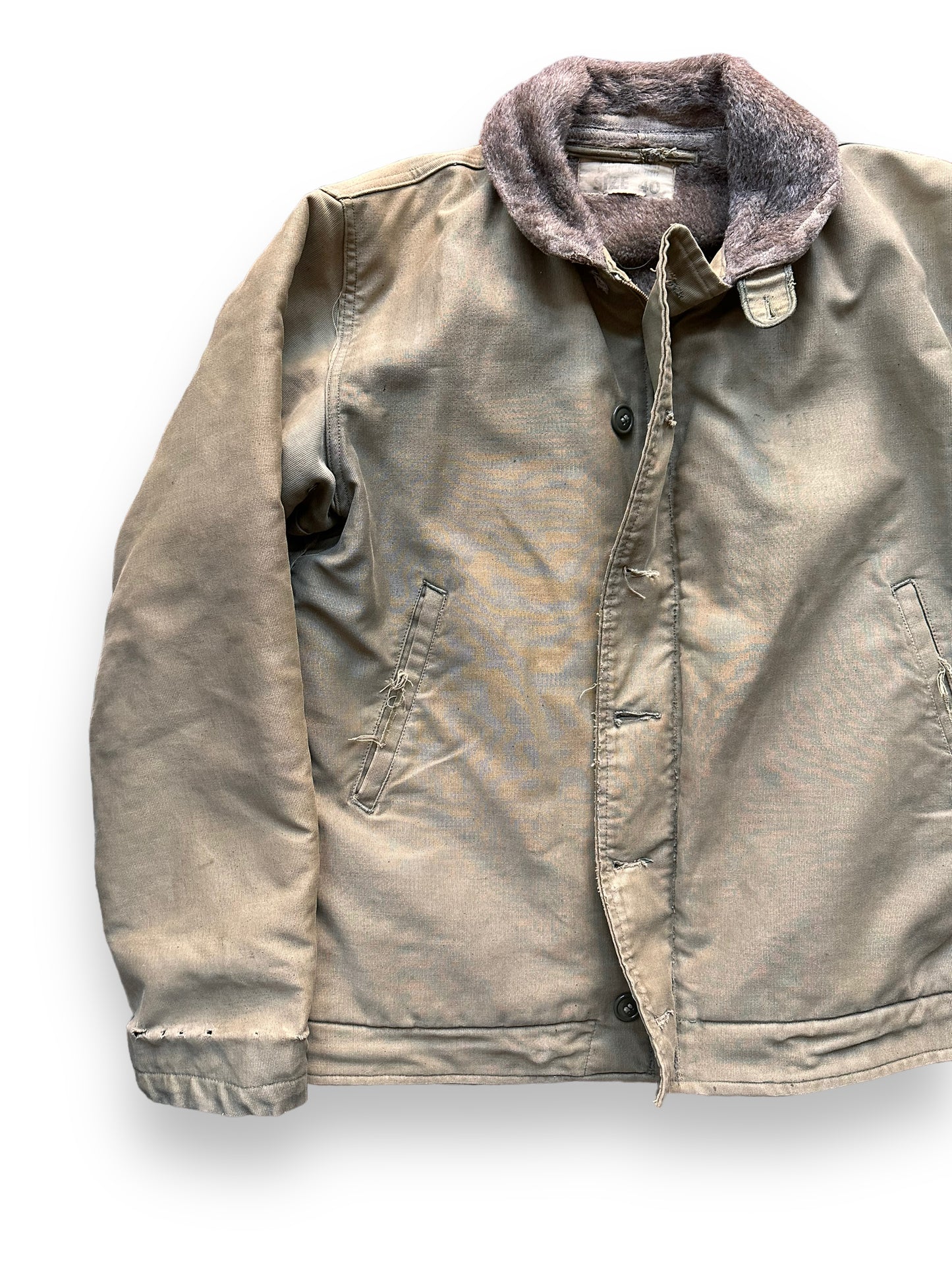 Front Right View of Vintage WWII N-1 Deck Jacket SZ 40 | Vintage Military N1 Deck Jacket Seattle | Barn Owl Vintage Seattle