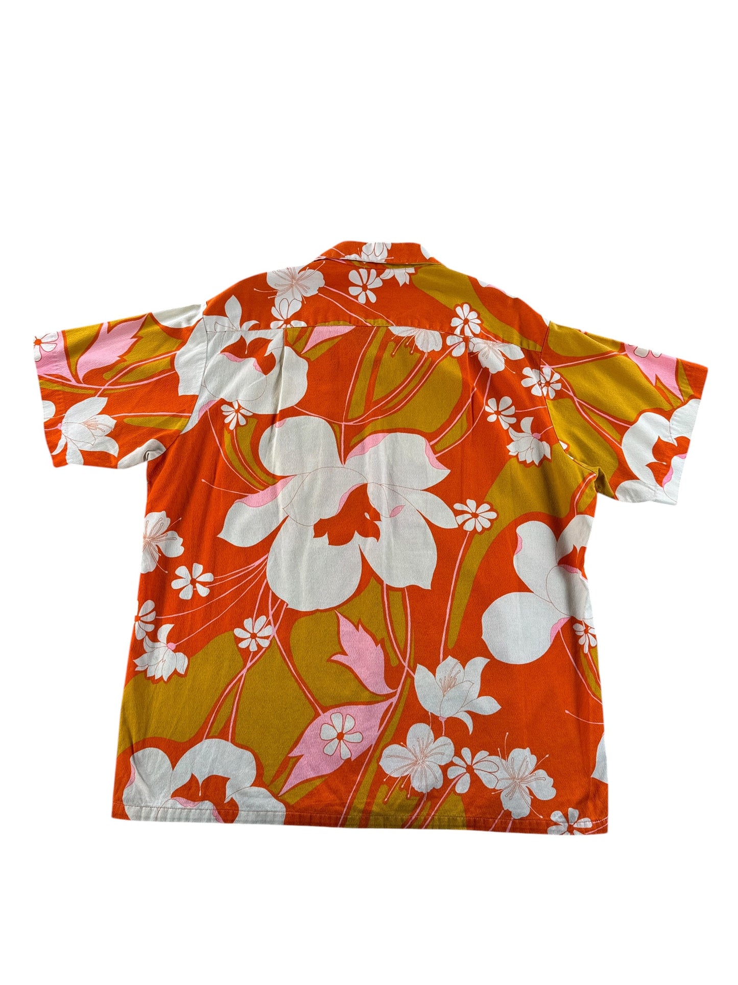 Back of Vintage Tropicana Psychedelic Barkcloth Aloha Shirt SZ XL