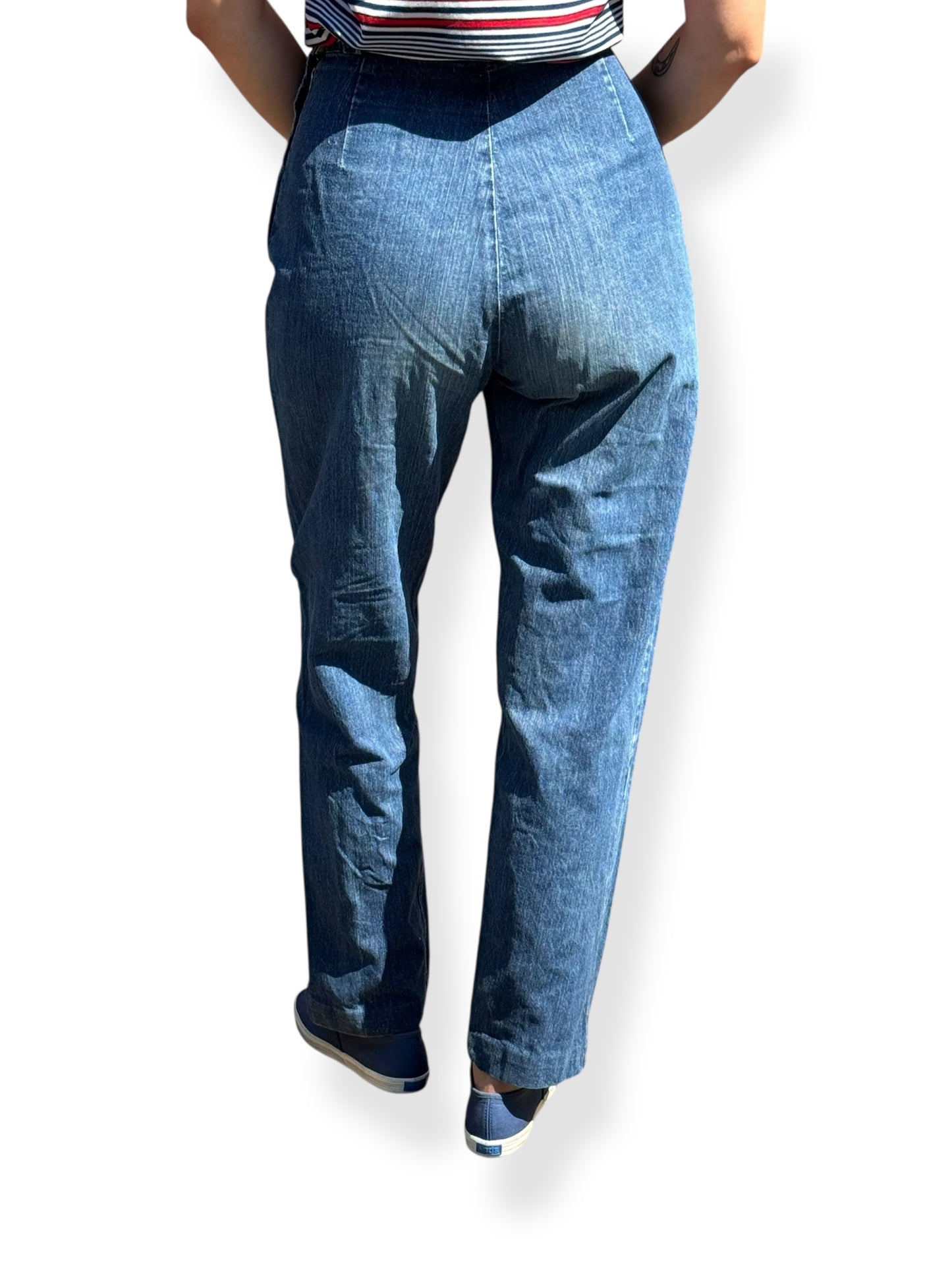 Side On Body Close Up View of Vintage GWG Canadian Frontier Side Zip Jeans W25