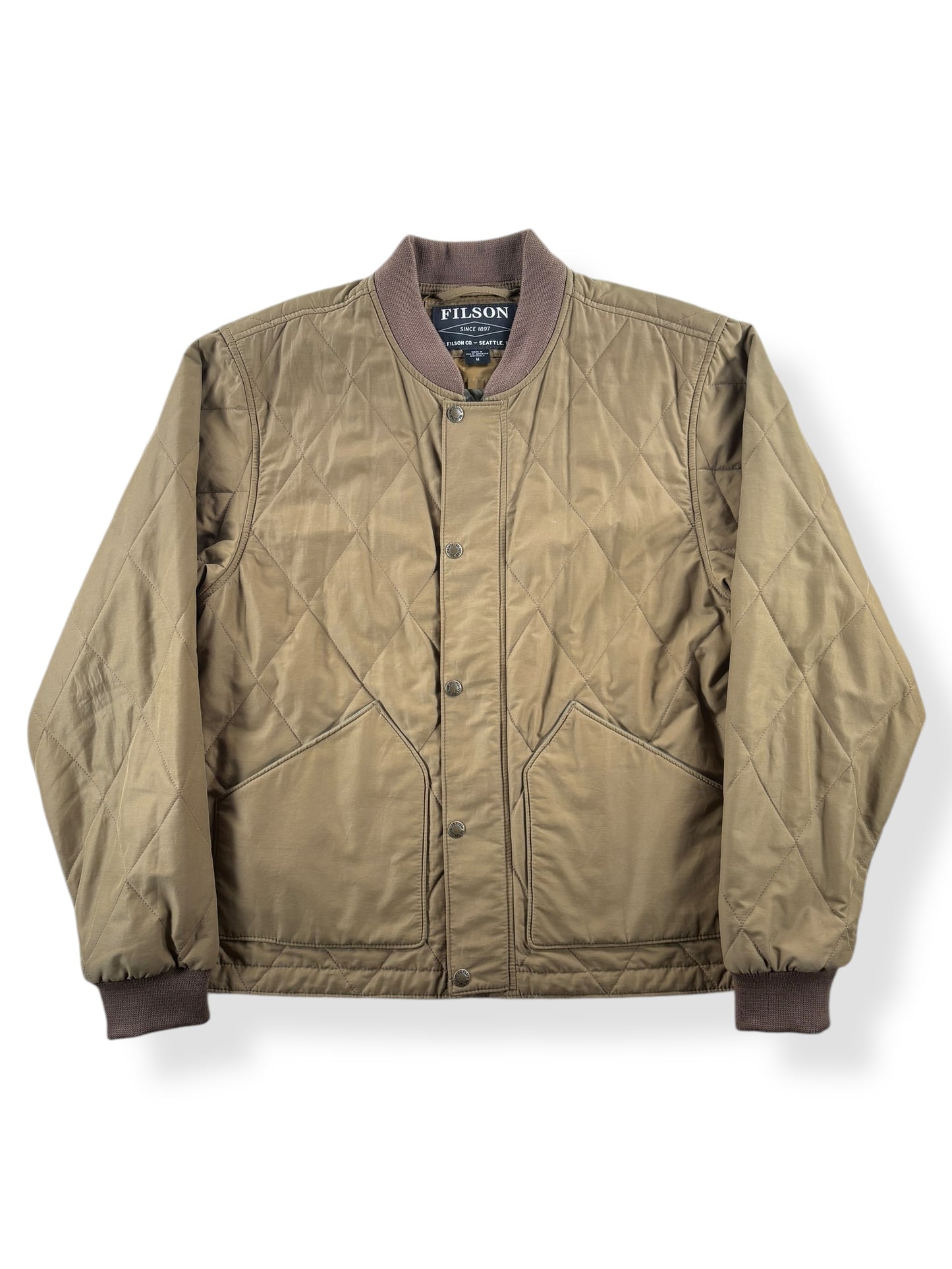 Front of Modern Filson Quilted Pack Bomber SZ M