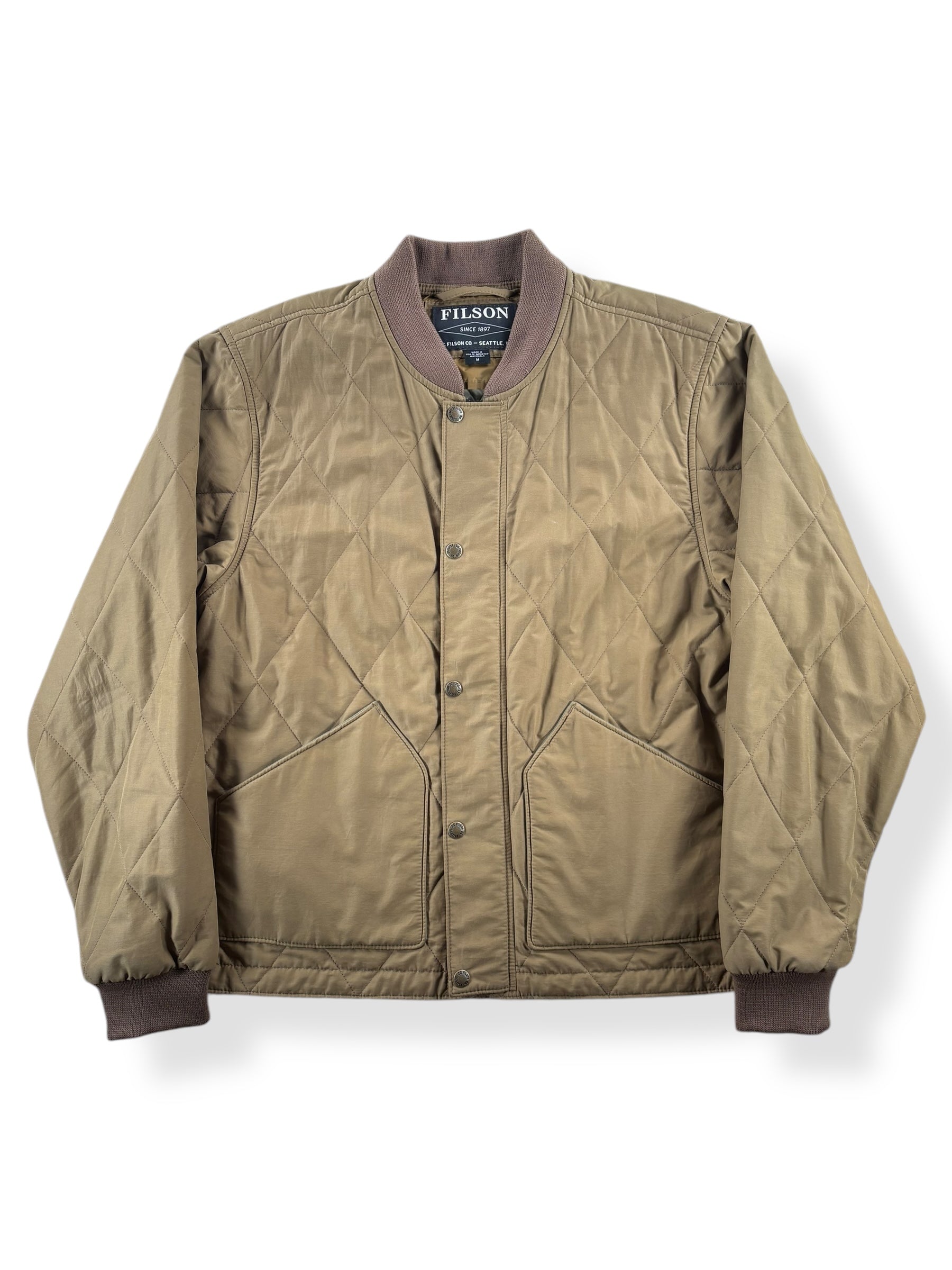 Front of Modern Filson Quilted Pack Bomber SZ M