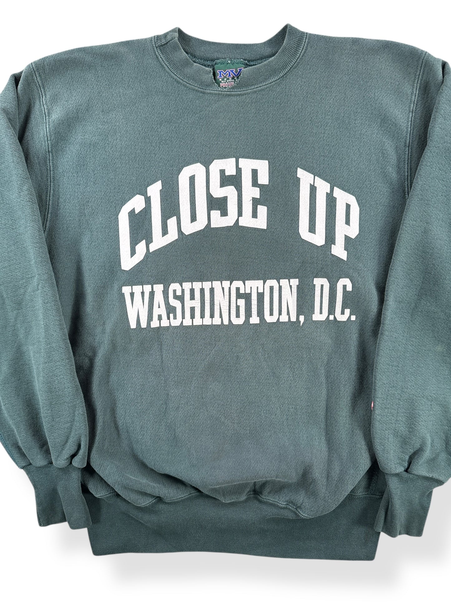 Front Close Up of Vintage Washington DC MV Proweave Crewneck SZ L